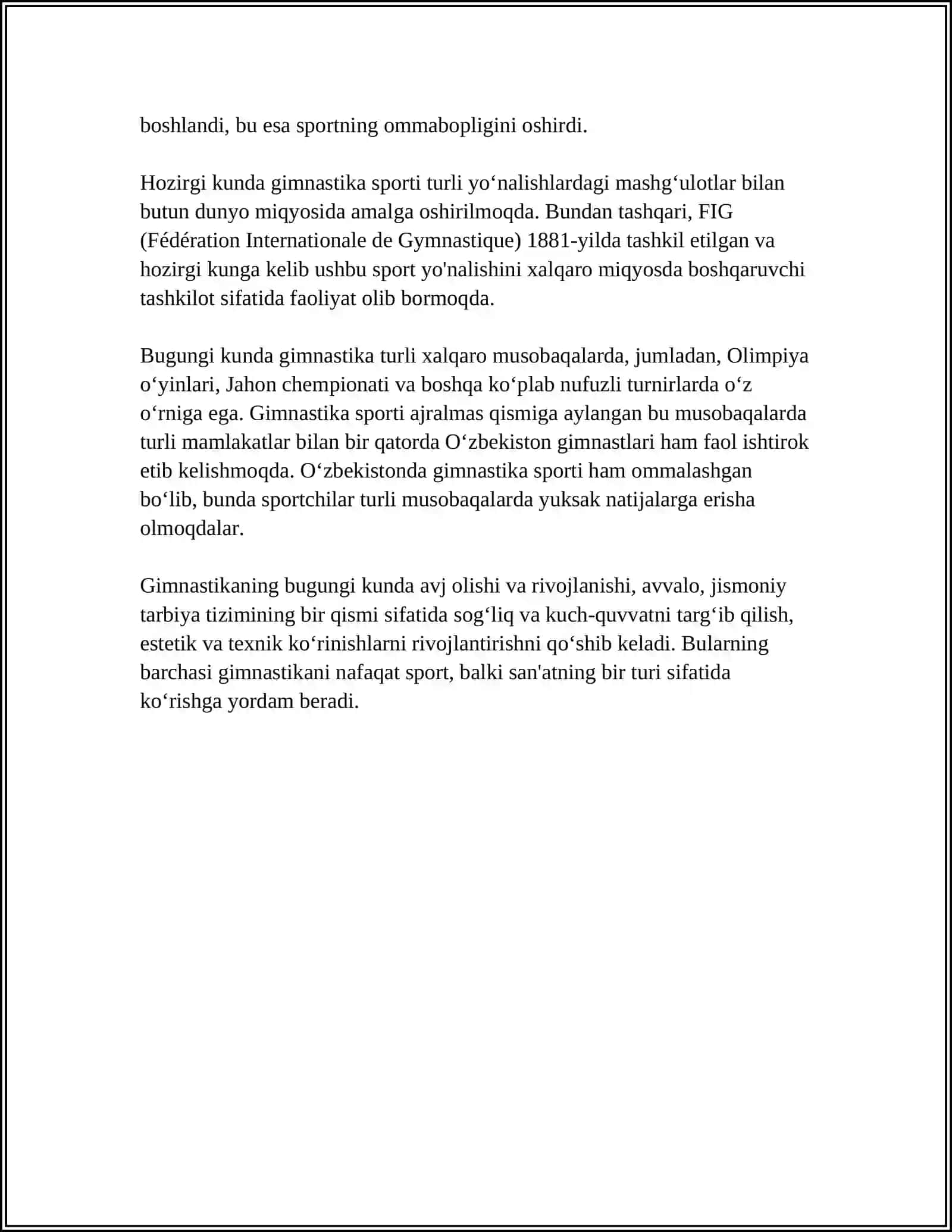 GIMNASTIKA VA UNI O'QITISH METODIKASI SPORT GIMNASTIKASI BADIIY GIMNASTIKA AKROBATIKA 4