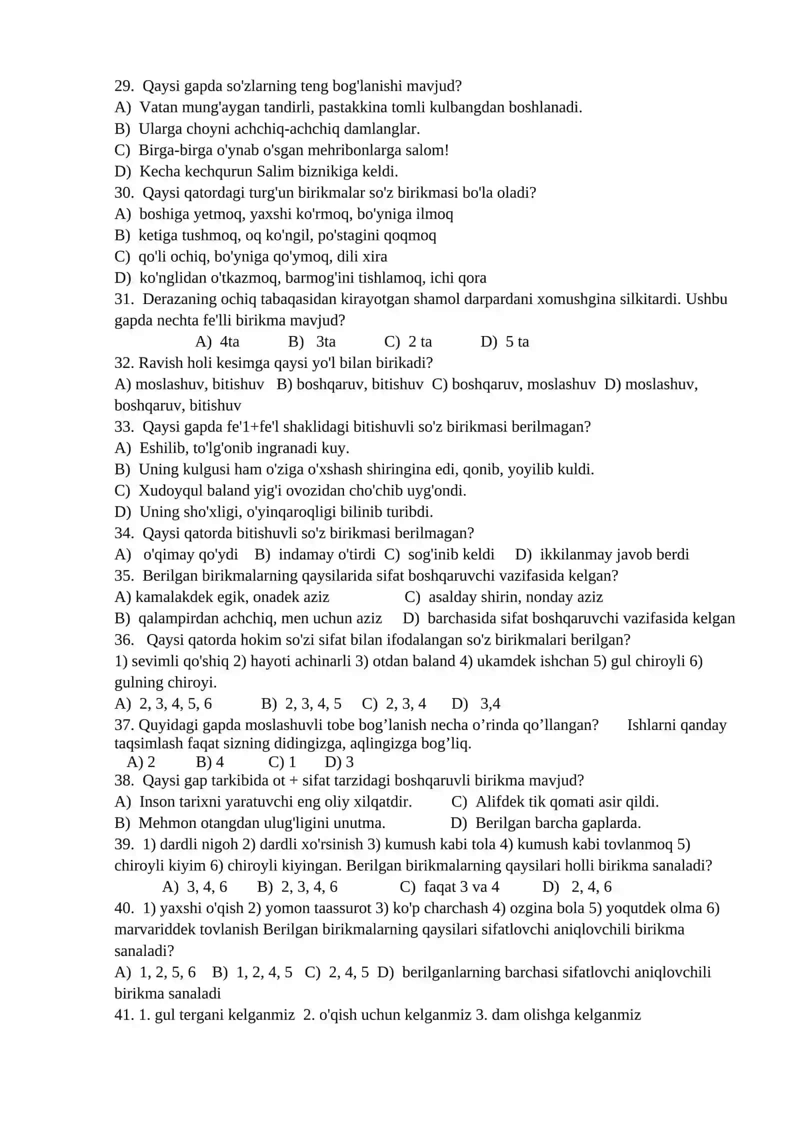 Ona tili, o`qish savodxonligi va uni o`qitish metodikasi fanidan test (110 ta) 4
