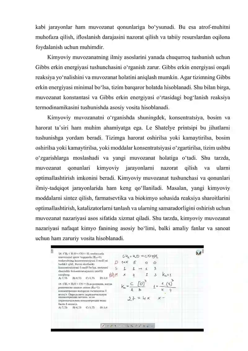 Kimyoviy muvozanatga odi masalalar yechish metodikasi 4