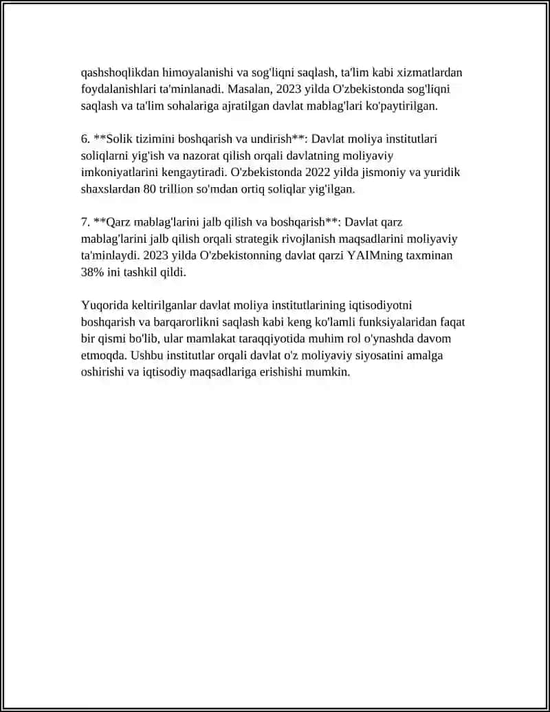 DAVLAT MOLIYA INSITUTLARINING MOLIYA BOZORIDAGI FAOLIYAT VA RO`LI 4