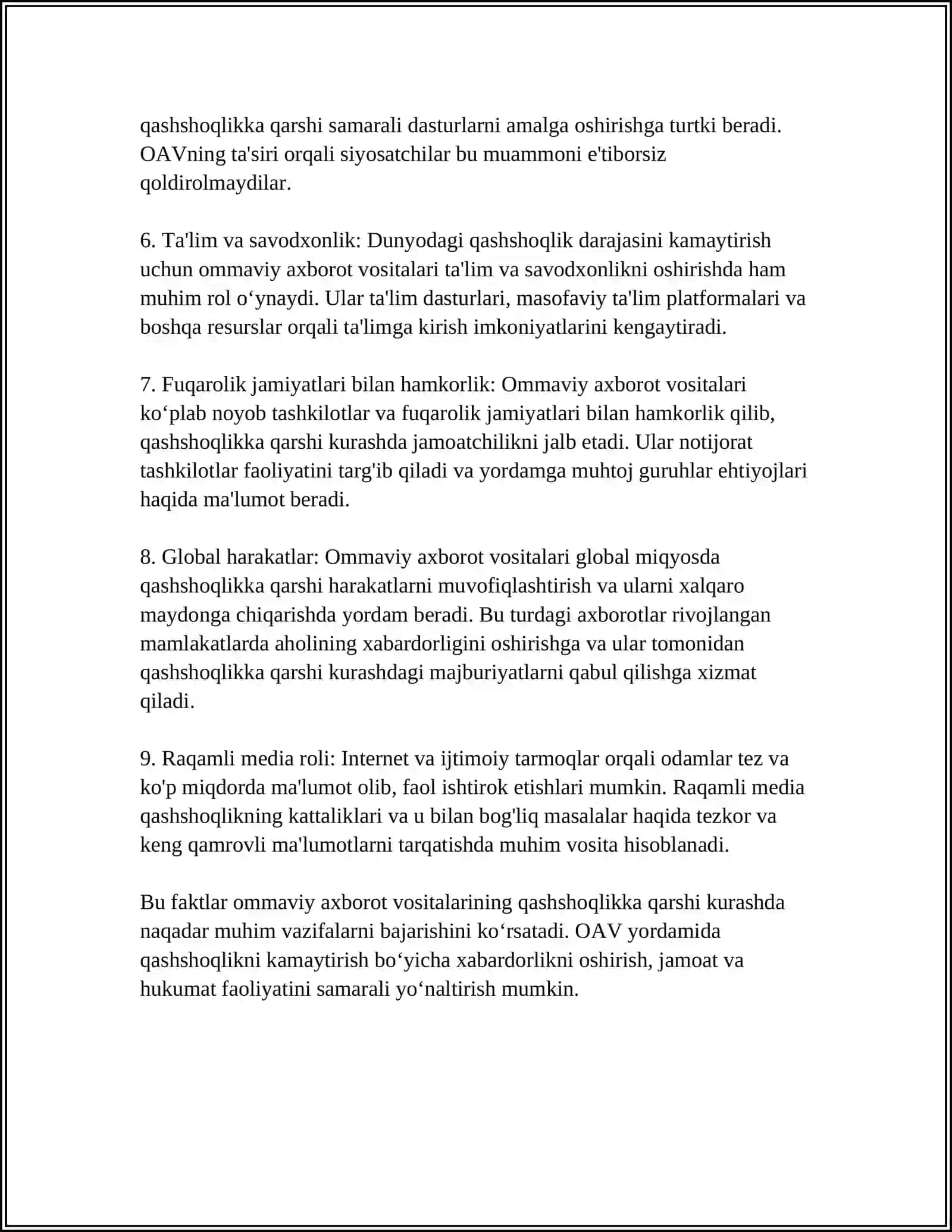 OMMAVIY AXBOROT VOSITALARI GLOBAL QASHSHOQLIKKA QARSHI KURASHISH BOʻYICHA DIPLOMATIK STRATEGIYA ISHTIROKCHI SIFATIDA 4