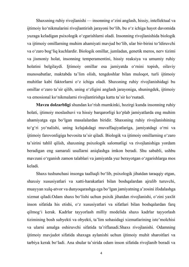 Shaxsning ruhiy rivojlanishida biologik va ijtimoiy omillarning o‘rni. 4