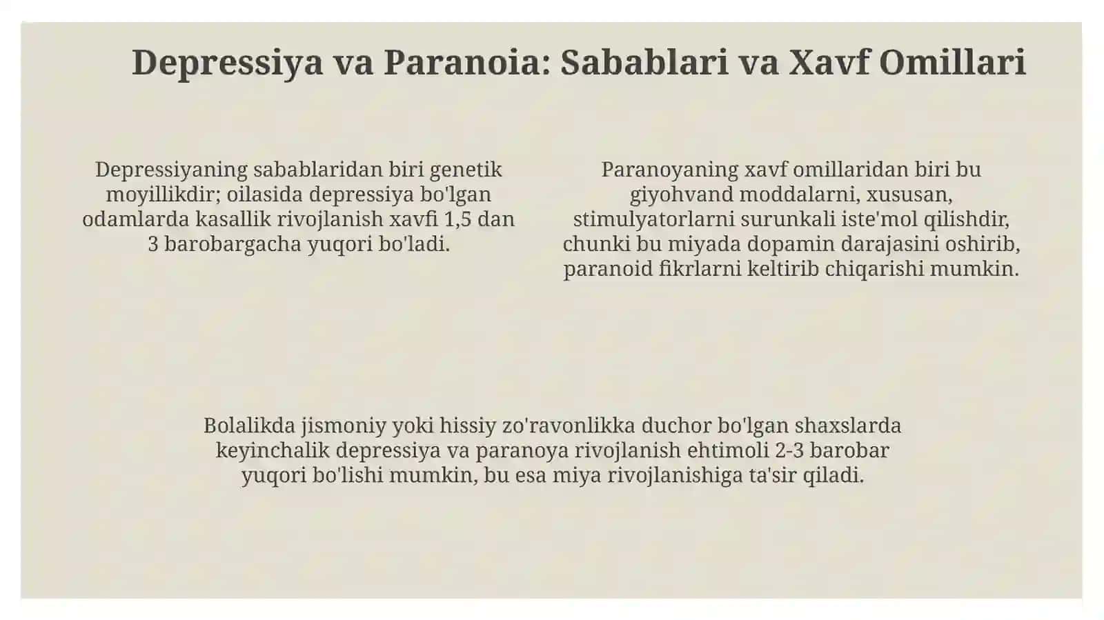 Depresiya va paranoya haqida tushuncha 4
