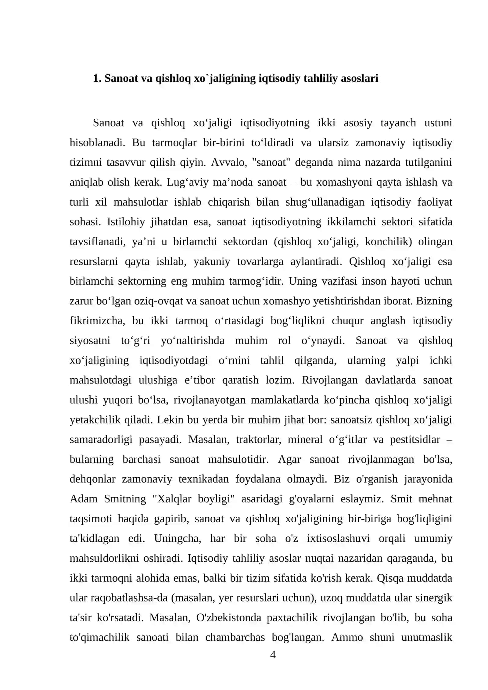 Sanoat va qishloq xo`jaligining iqtisodiyotda tutgan o`rni va ahamiyati 4