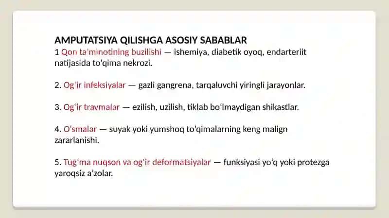 Bolalarda amputatsiya xususiyatlari. Suyak patologiyalarida bajariladigan operatsiyalar. 4