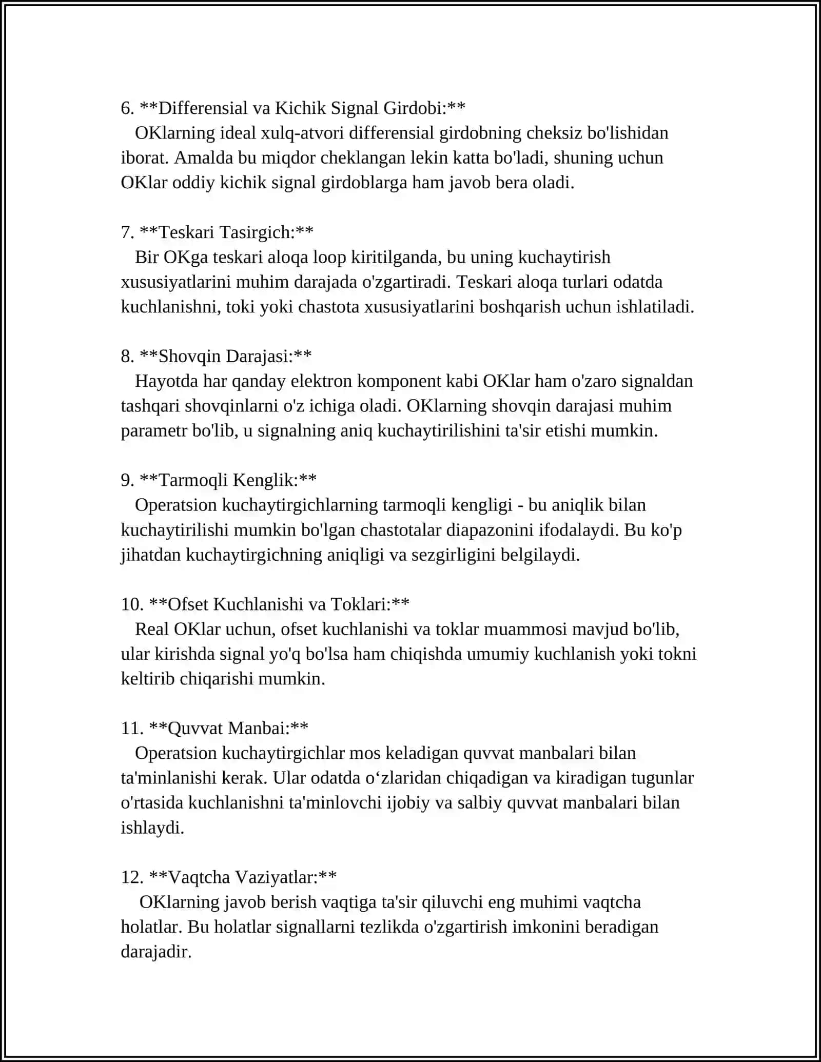 OPERATSION KUCHAYTIRGICHLAR. ULARNING ASOSIY XARAKTERISTIKALARI. SINFLARGA BOLINISHI 4