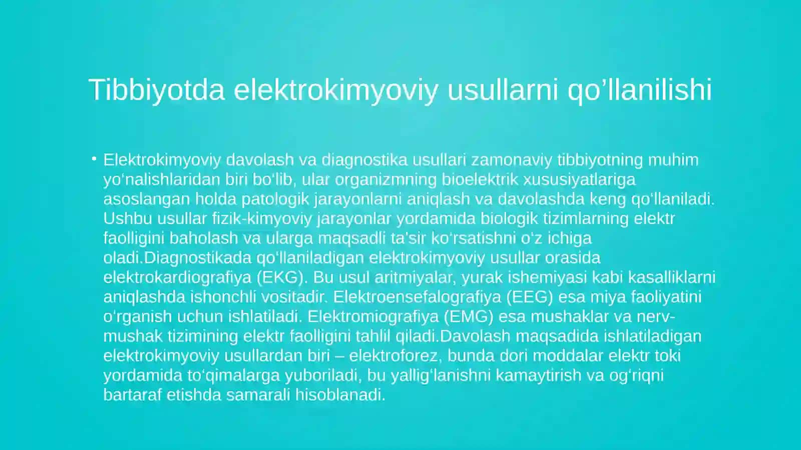 ELEKTROKIMYO. ELEKTR O’TQAZUVCHANLIK VA UNING TURLARI 4