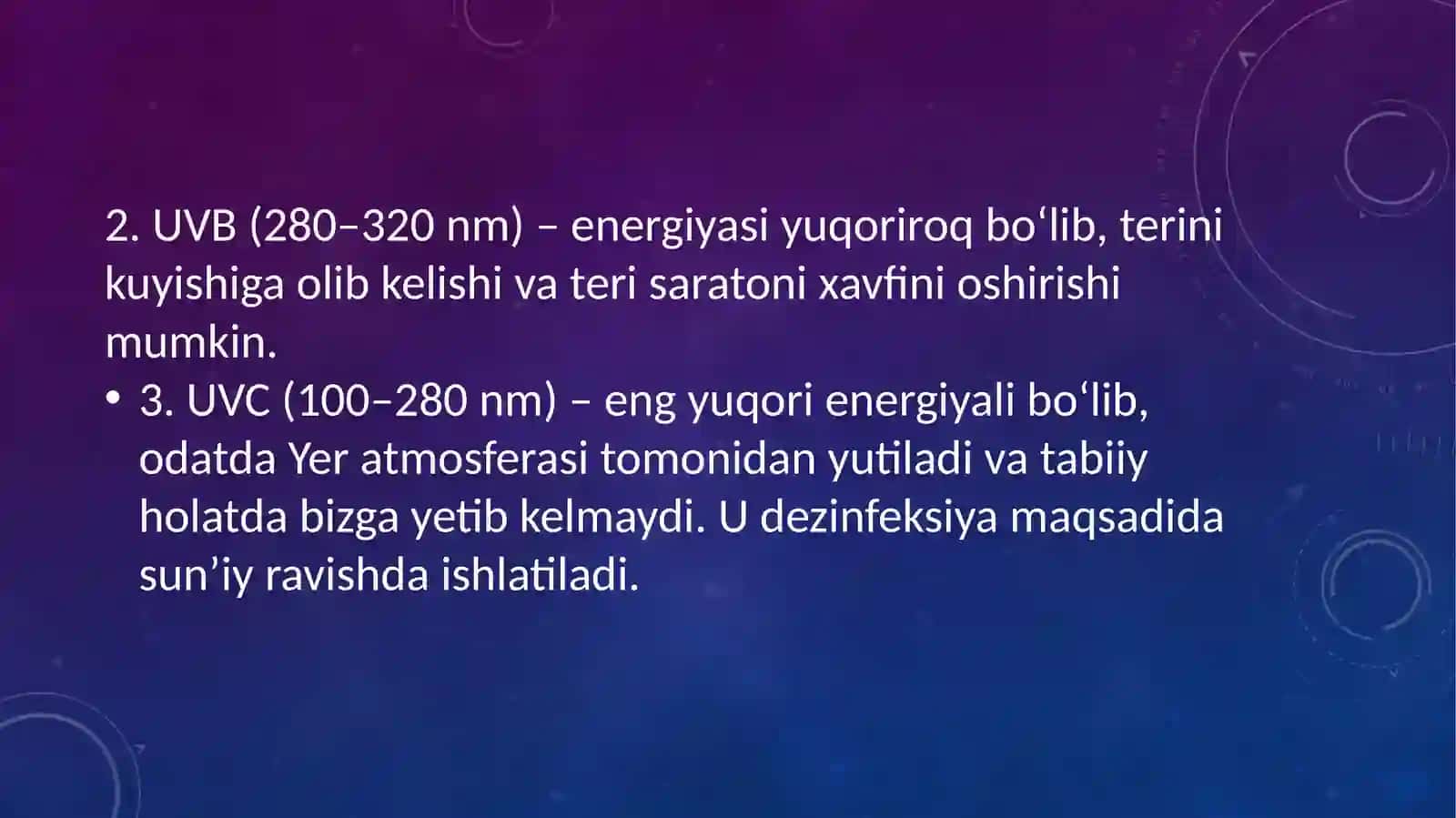 Ultrabinafsha nurlarini biologik tadqiqotlarda qoʻllanilishi 4