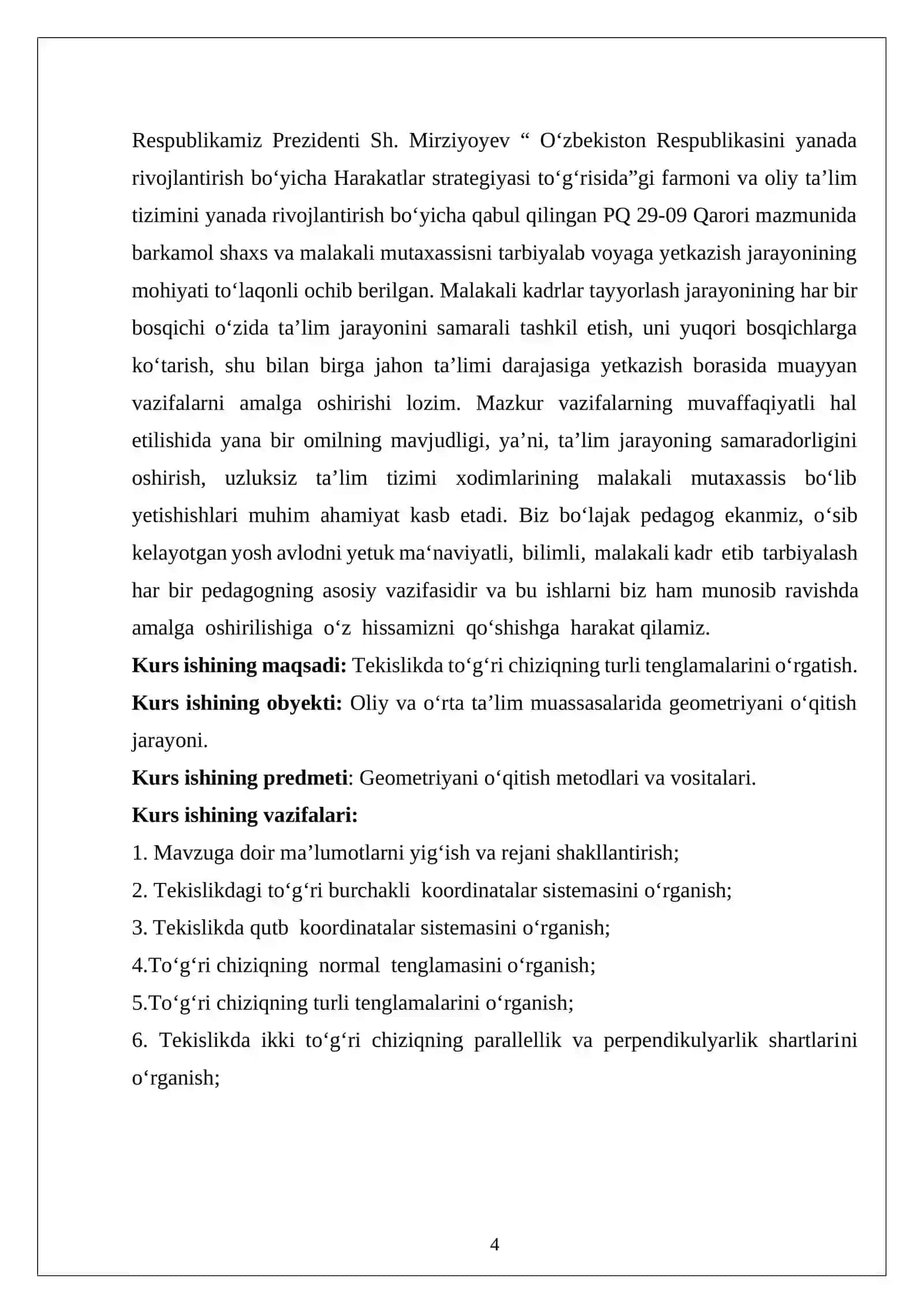 Algebraik chiziq va uning tartibi. To'g'ri chiziqning turli tenglamalari 4
