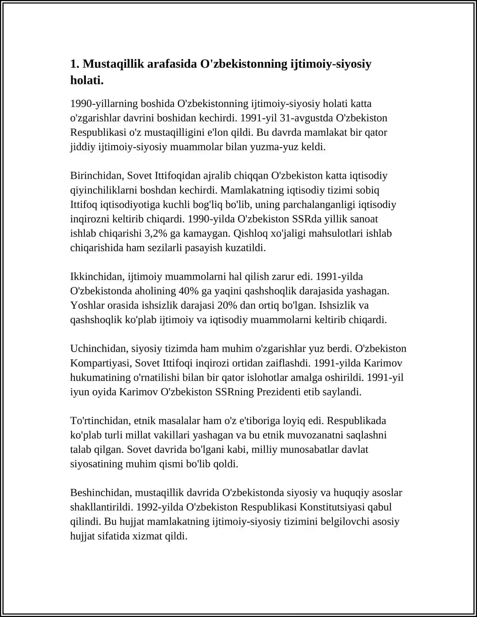 MUSTAQIL O‘ZBEKISTON RESPUBLIKASI TASHKIL TOPISHINING TARIXIY AHAMIYATI 4