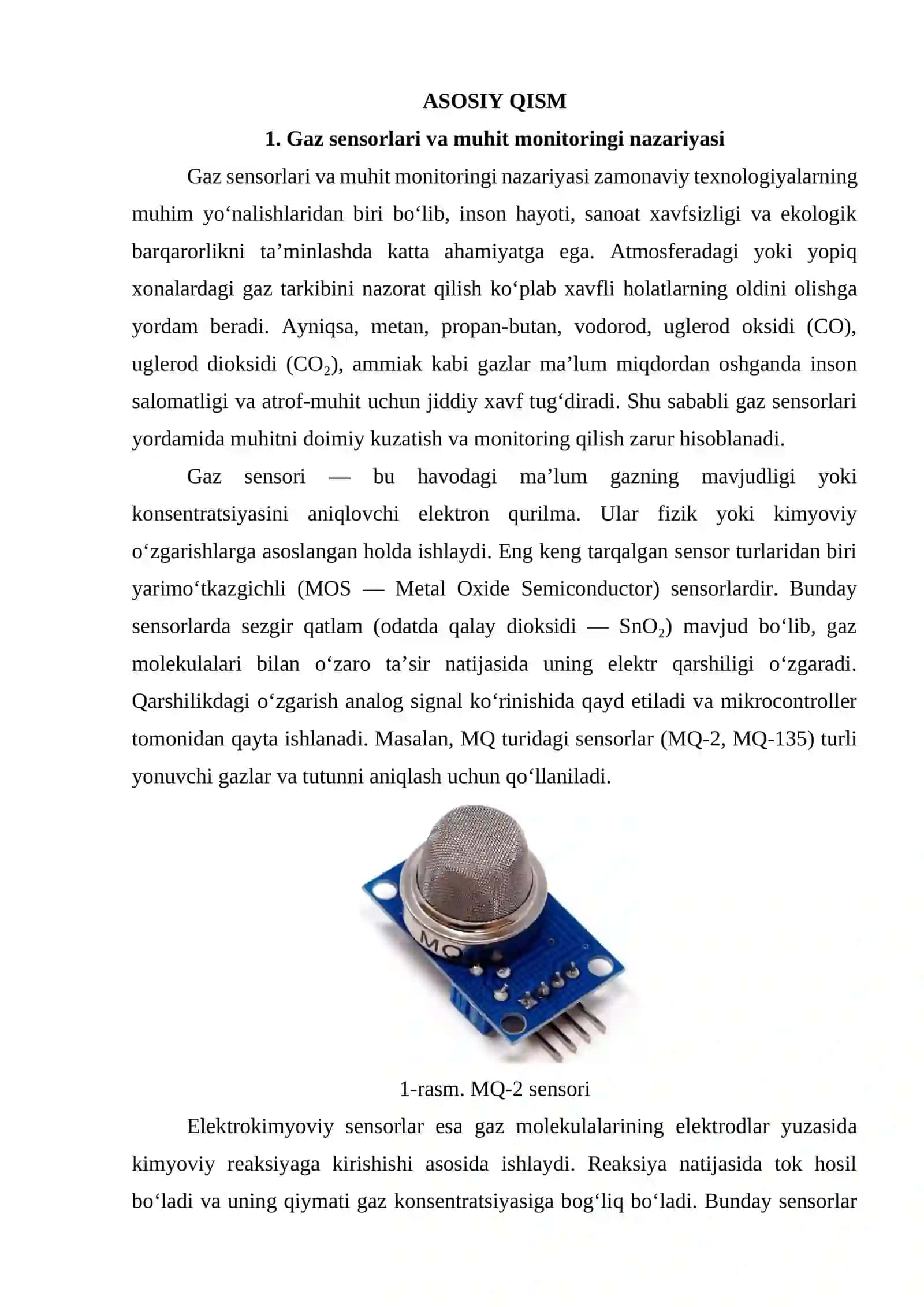 Gaz sensorlari va muhit monitoringi nazariyasi. Arduino bilan aqlli gaz sizib chiqishini aniqlash tizimi 4