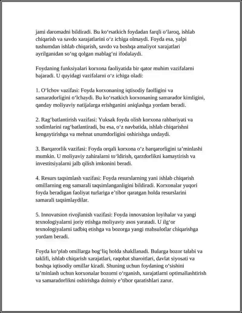 FOYDANING MOHIYATI, YALPI TUSHUM VA FOYDA 4