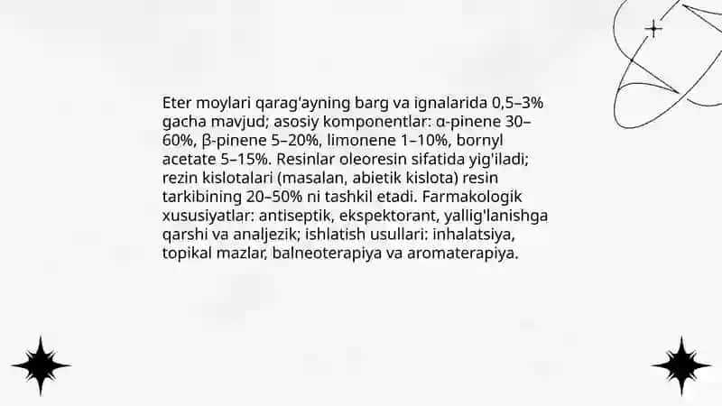 Qarag'ay toifa o'simliklarning dorivorlik xususiyatlari bilan tanishish va tahlil qilish 4