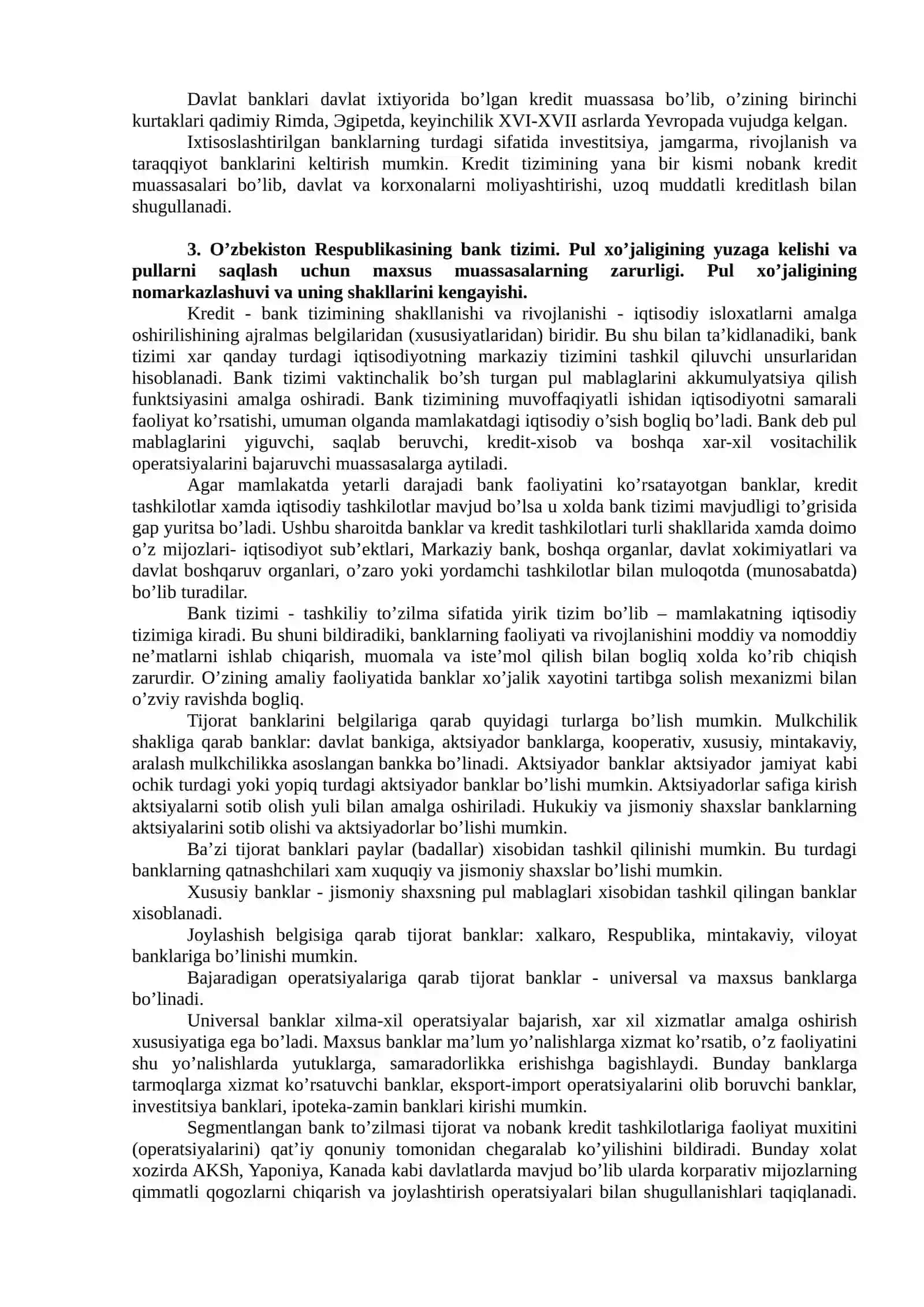 BANKLARNING KELIB CHIQISHI VA BANK TIZIMI. O’ZBEKISTON RESPUBLIKASIDA BANK TIZIMI VA UNING TARKIBI. 4