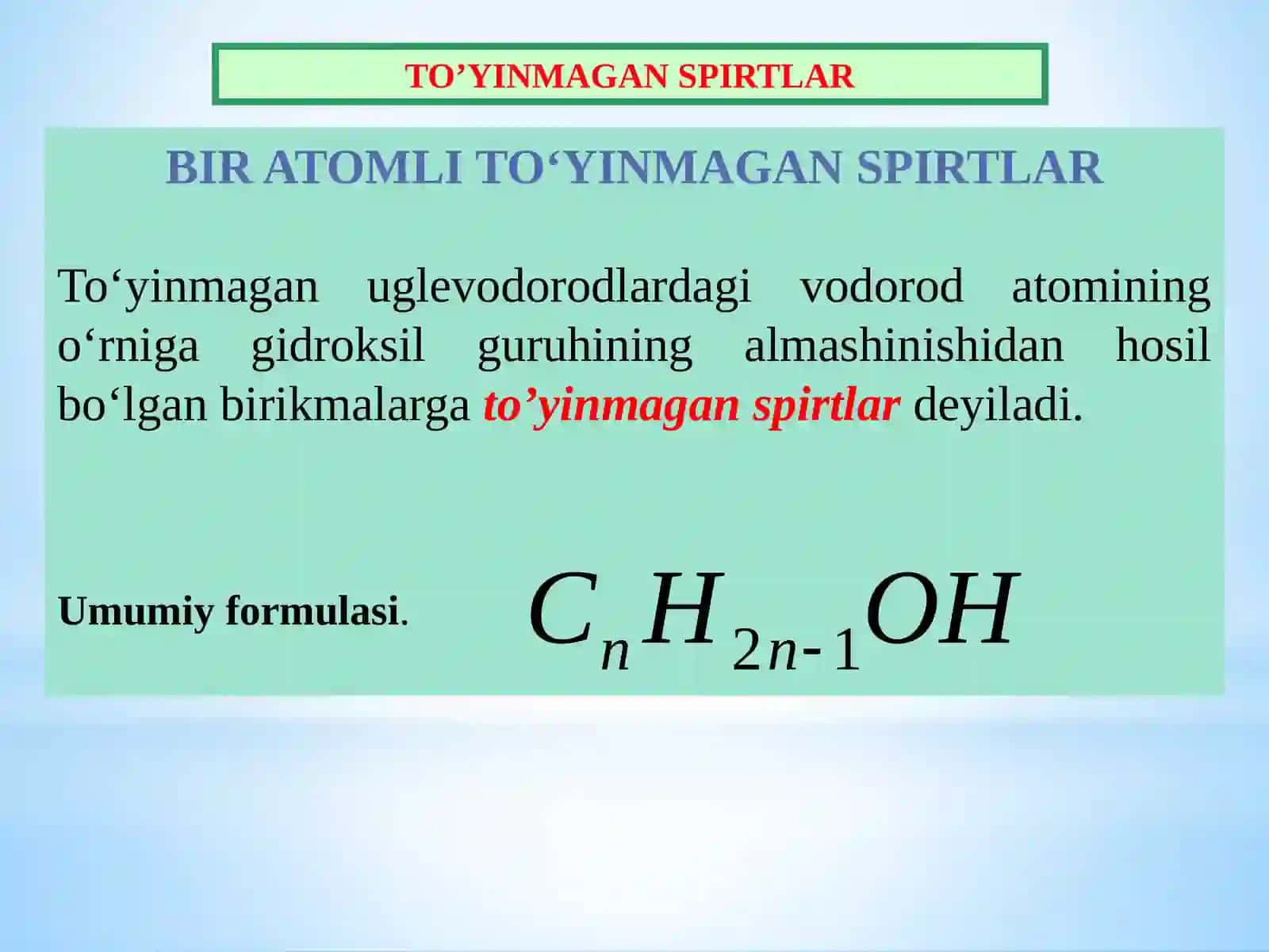 Ko`patomli spirtlar, to`yinmagan spirtlar 4