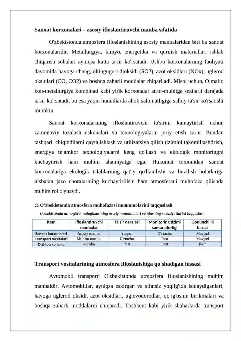 O'zbekistonda atmosferani muhofaza qilish muammolari 4