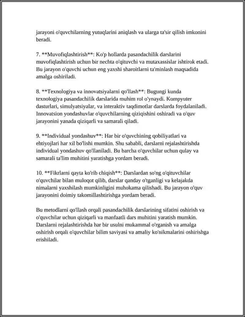 PASANDACHILIK DARSLARINI TASHKIL ETISH 4