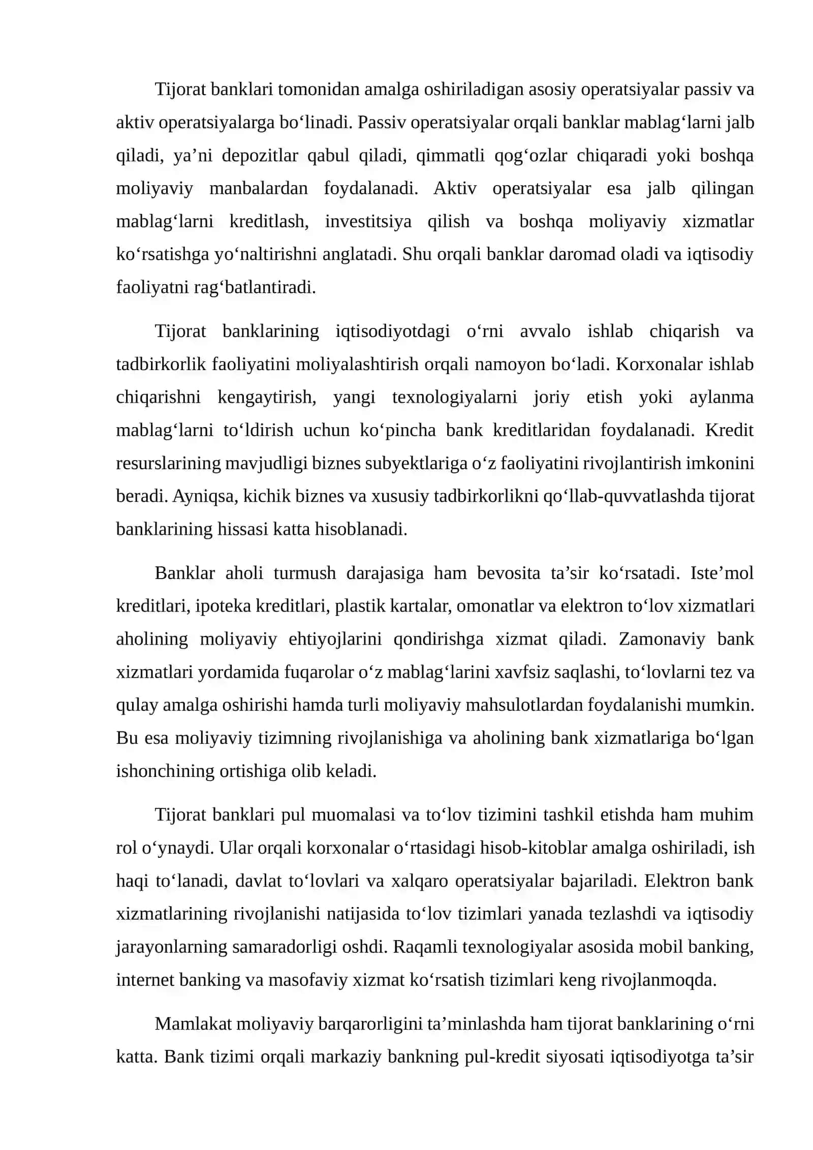 O‘ZBEKISTONDA TIJORAT BANKLARINING OPERATSIYALARI VA XIZMATLARINI FARQLI TOMONLARINI O‘RGANISH 4