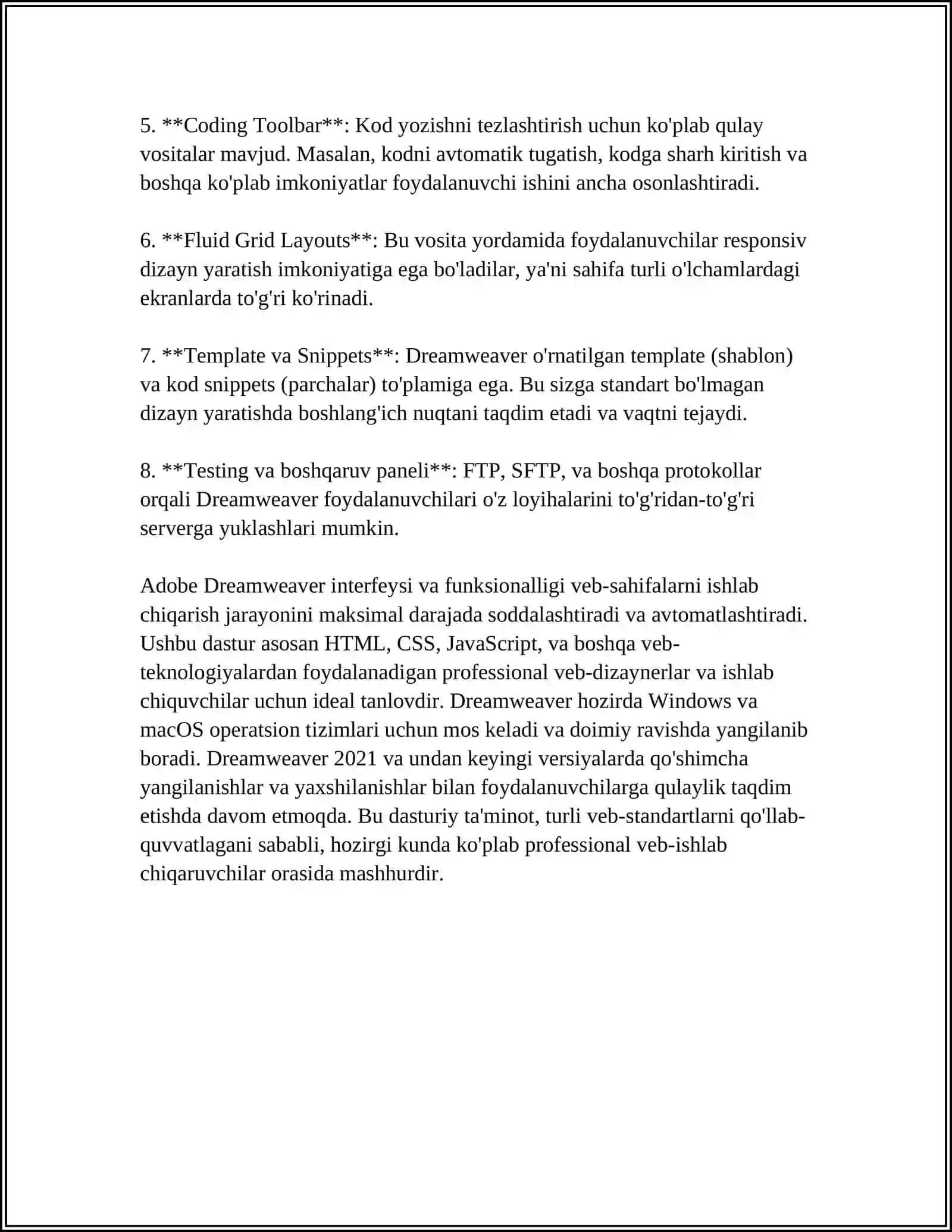 WEB - SAYT YARATISHDA ADOBE DREAMWEAVER DASTURINING QULAYLIKLARI 4