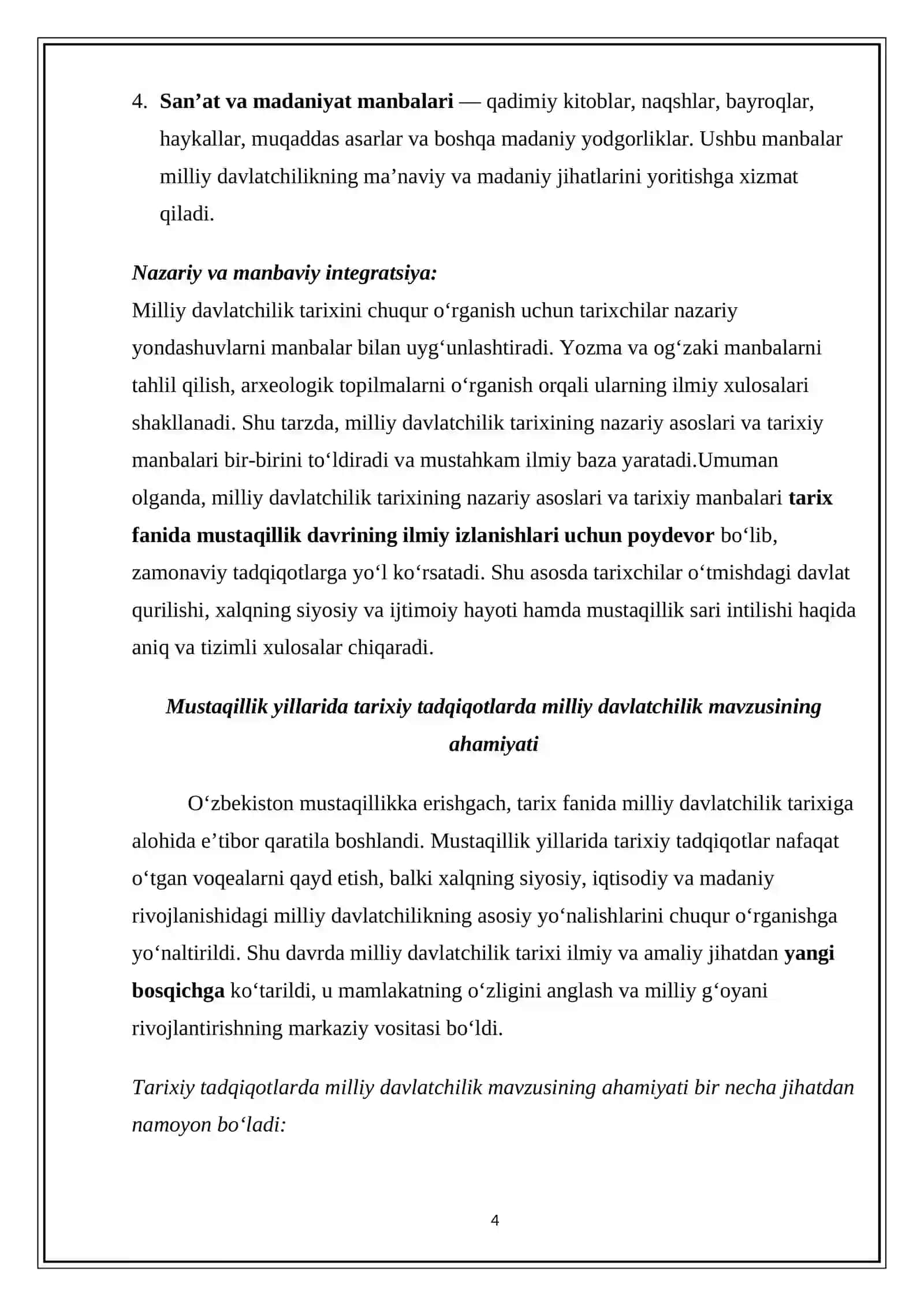 Mustaqillik davrida tarix fanida milliy davlatchilik tarixining o‘rni 4