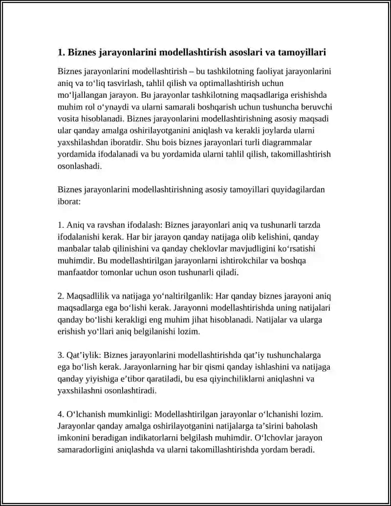 BIZNES JARAYONLARINI MODELLASHTIRISH VA DIAGRAMMALARNI YARATISH 4