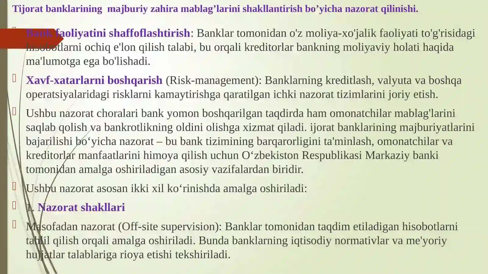 Markaziybankning nazorat sohasidagi ustuvor yo'nalishlarni belgilashi 4