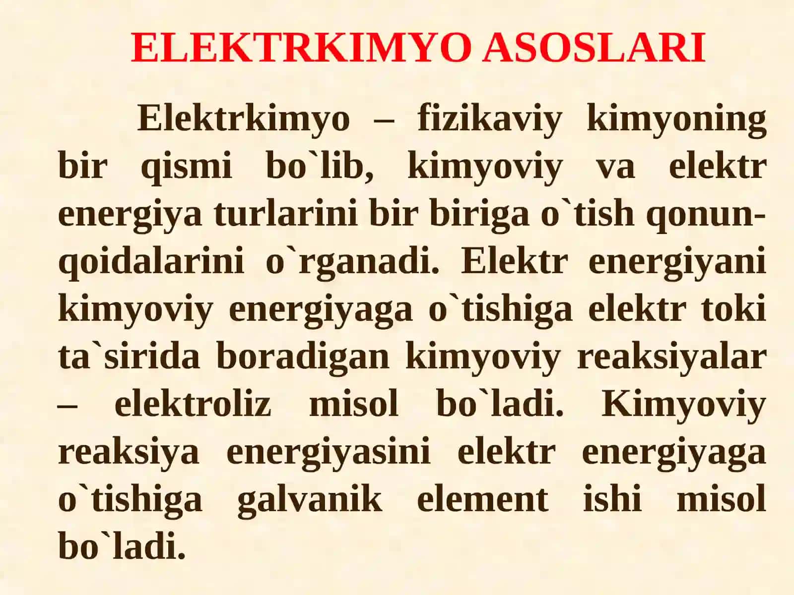 ELEKTRODLARDAGI JARAYONLAR. OKSIDLANISH-QAYTARILISH POTENSIALLARI 4