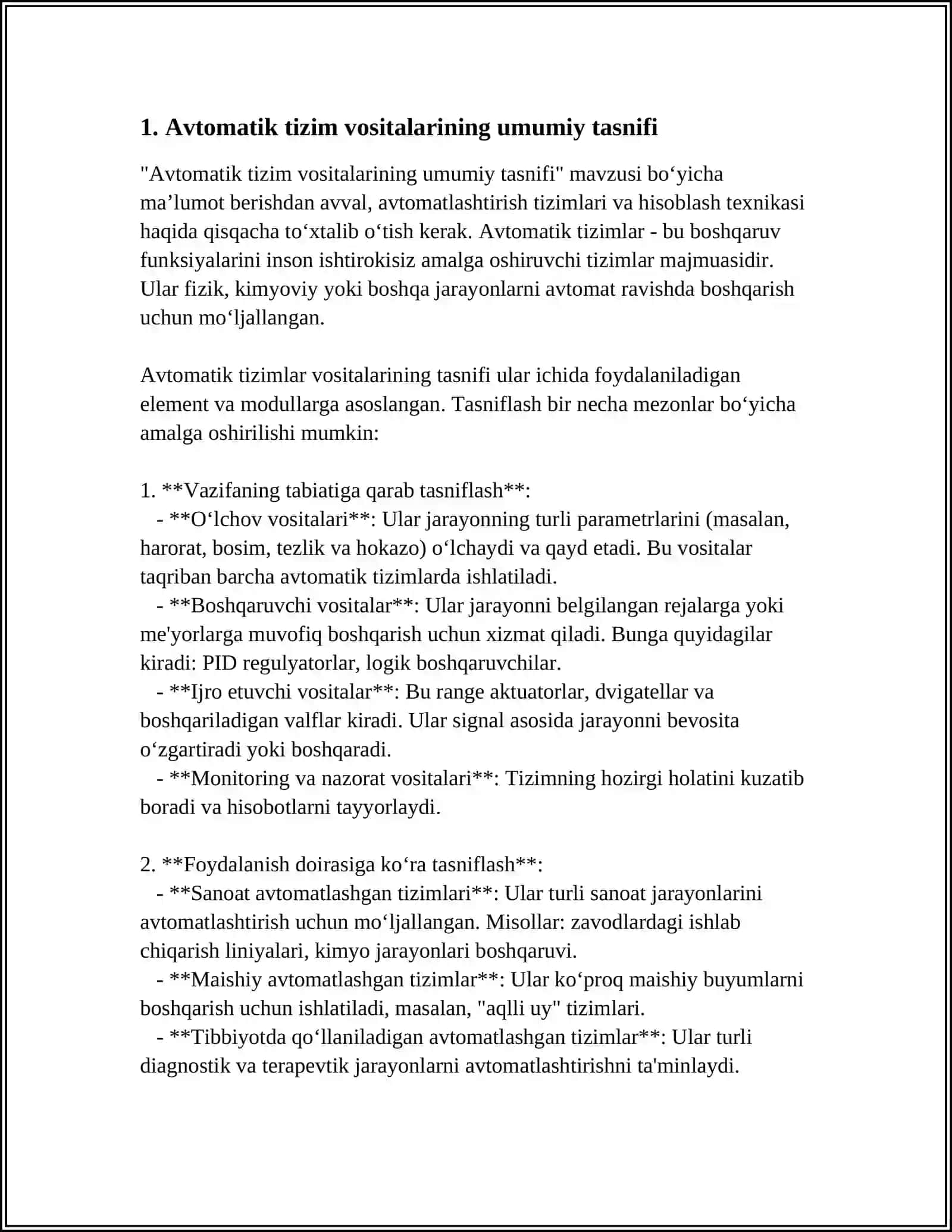 AVTOMATIK SISTEMALARI VOSITALARINI VA XISOBLASH TEXNIKASI SINFLANISHI 4