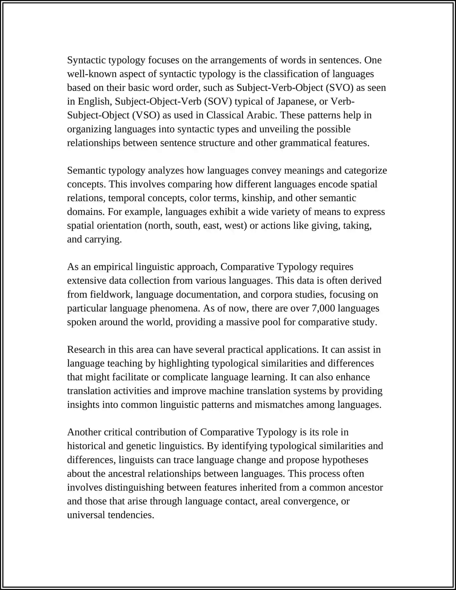 COMPARATIVE TYPOLOGY AS A BRANCH OF LINGUISTICS: SUBJECT MATTER, TASKS, TYPES, AND APPROACHES 4