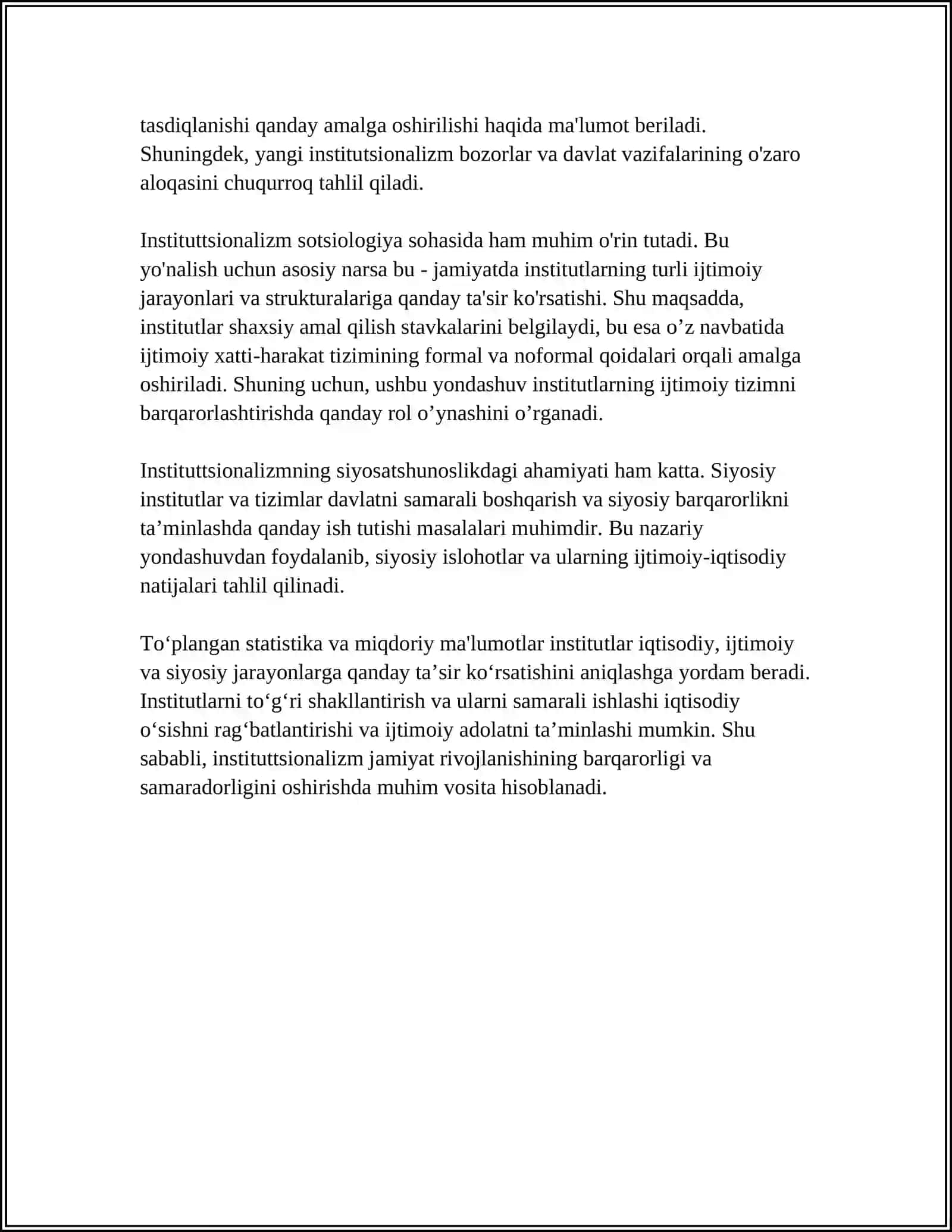 INSTITUTSIONALIZIMNING METODOLOGIK ASOSLARI VA INSTITUTSIONAL TAHLILDA BOSHLANGʻICH NUQTA MASALASI 4