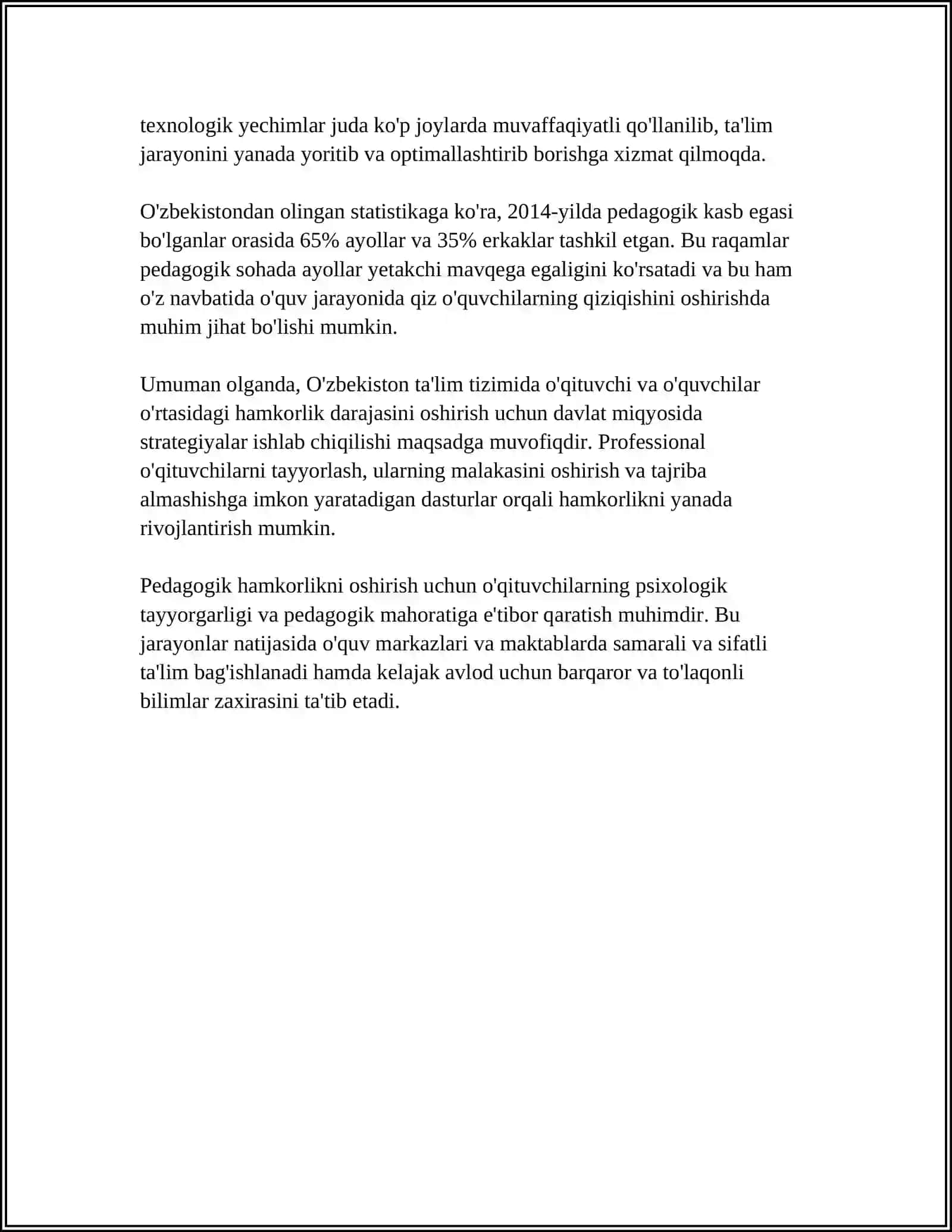 O‘QITUVCHI VA O‘QUVCHILARNING PEDAGOGIK HAMKORLIGI - PEDAGOGIK KONFLIKTLARNI HAL ETISH SHAKLLARIDAN BIRI 4