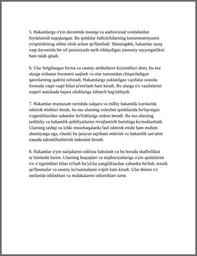 VOLEYBOL MUSOBAQLARINI TASHKIL ETISH VA O'TKAZISHDA HAKAMLARNING VAZIFALARI, HUQUQ VA MAJUBRIYATLARI 4