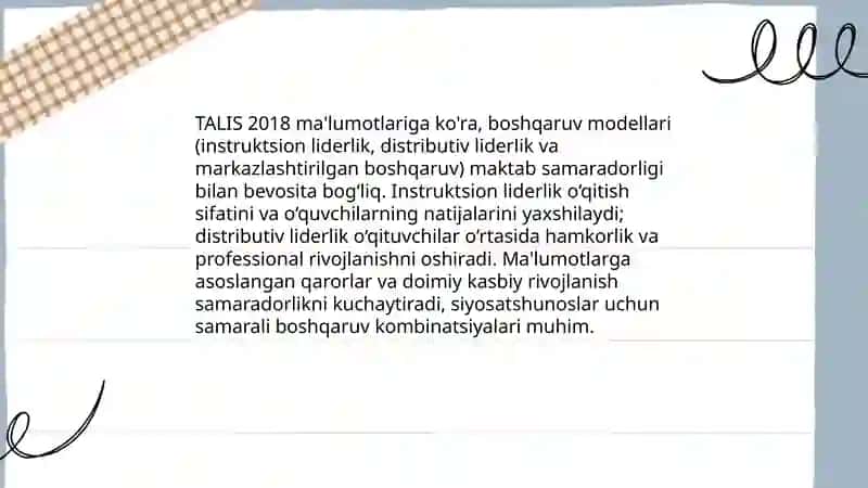 TALIS natijalari asosida maktab rahbarlarining pedagogik liderligi va uning samaradorligini baholash 4