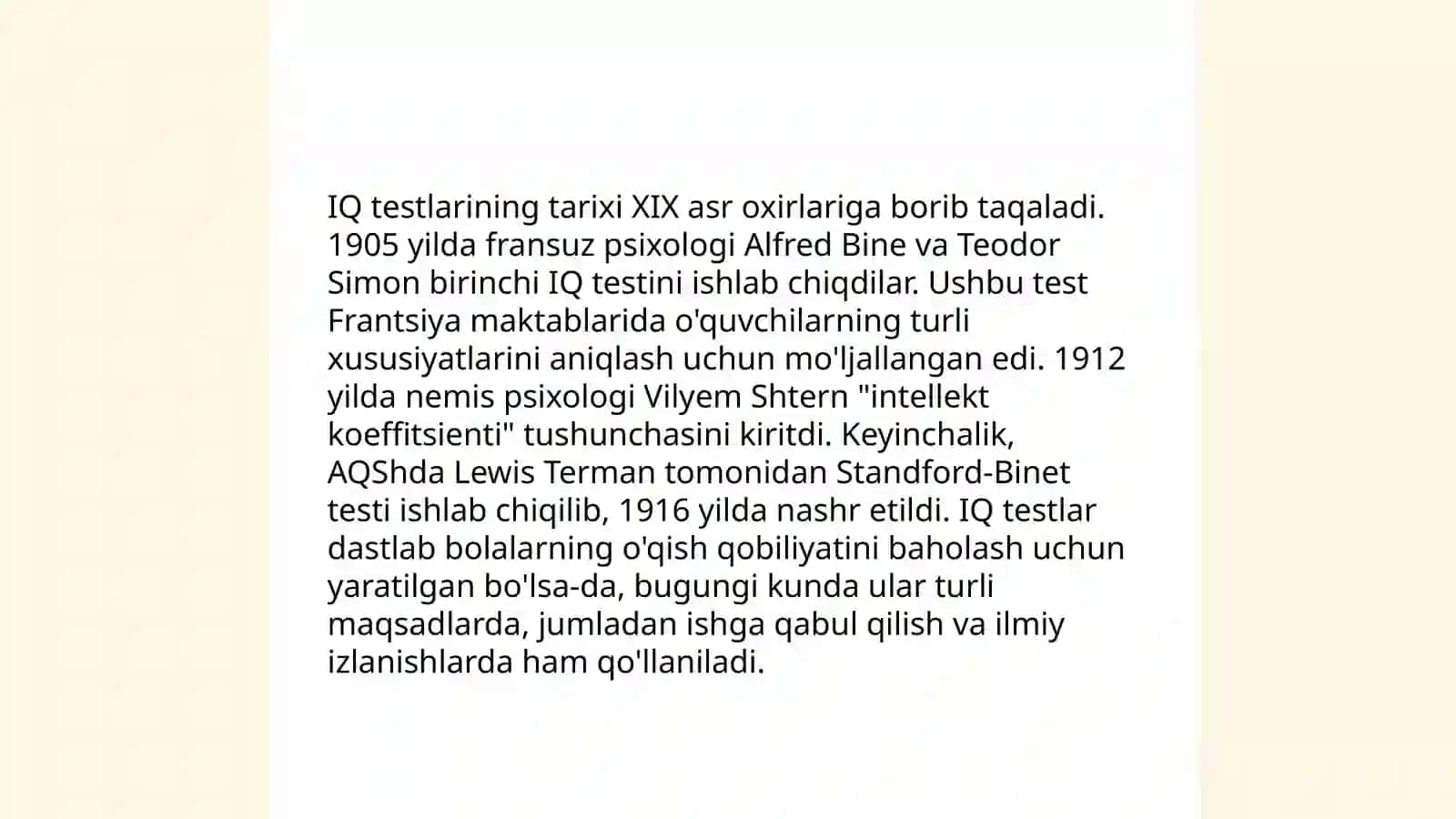 Intellektual testlarning paydo bo'lishi 4