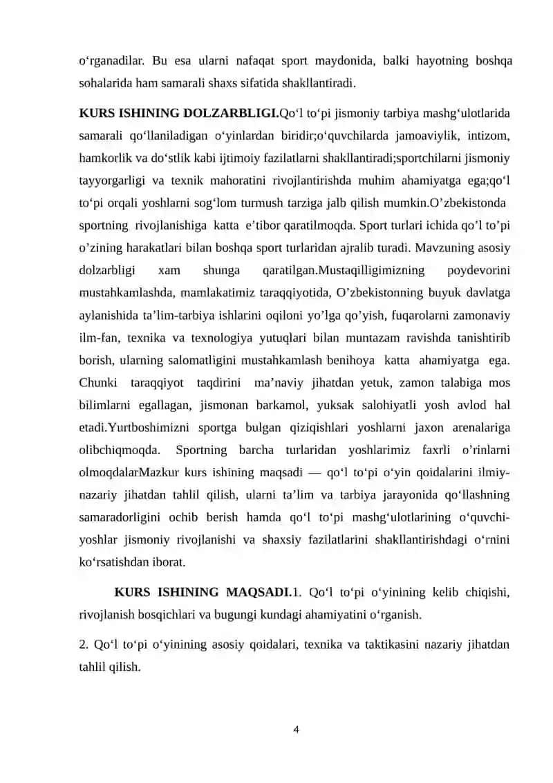 Qo`l to`pi o`yinining tarixi, qoidalari, texnikasi va taktikasining tasnifi 4