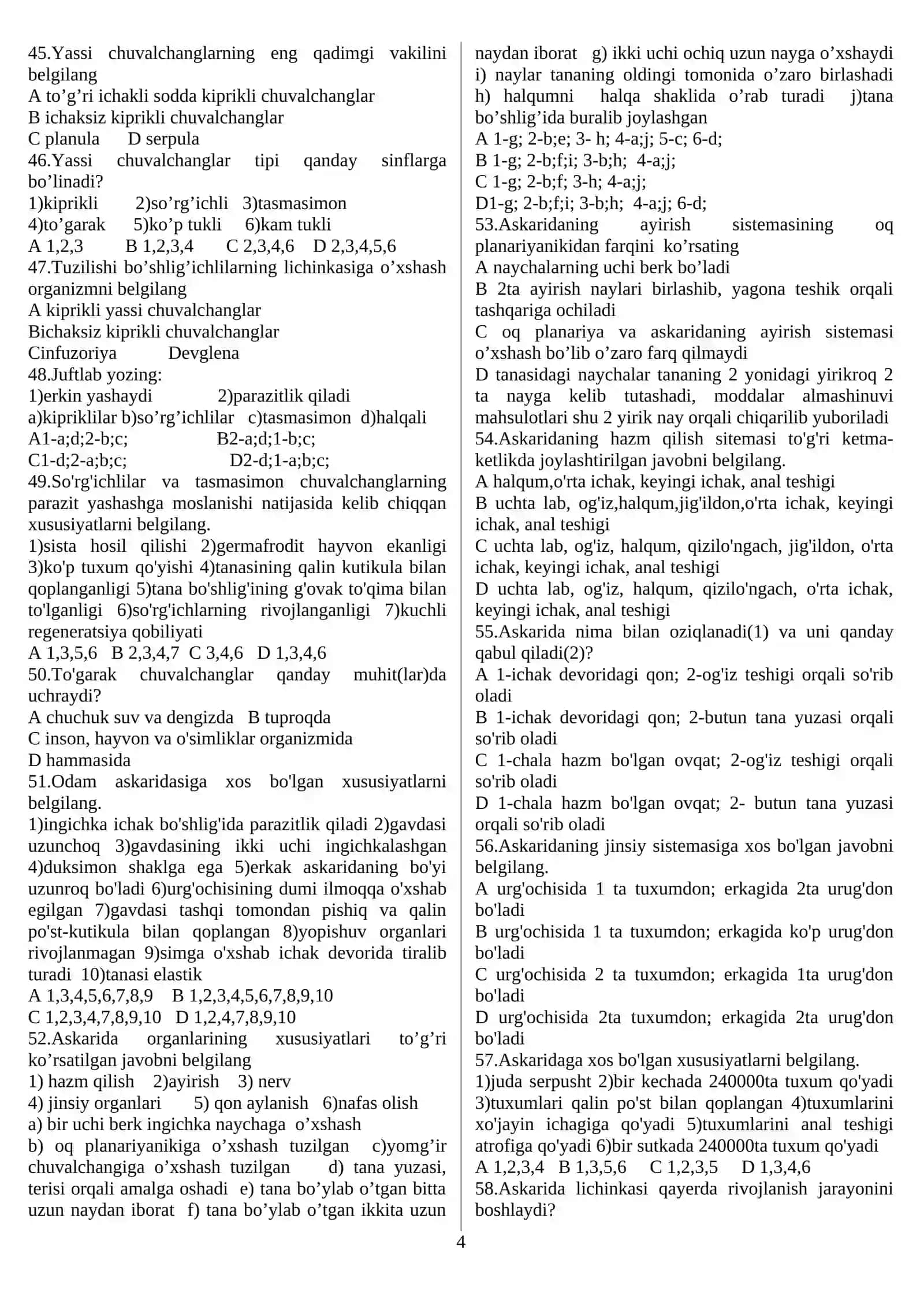 Yassi va to'garak chuvalchanglar tiplari 4