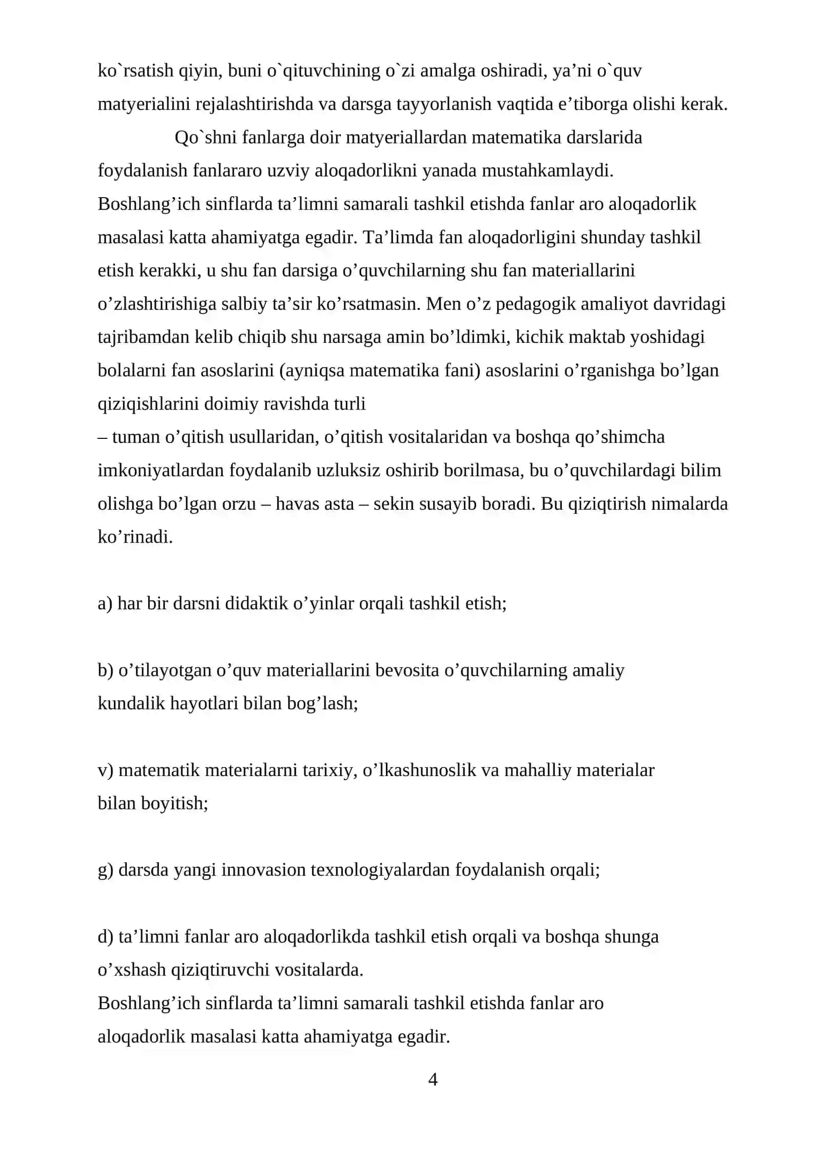 BOSHLANG’ICH SINFLARDA MATEMATIKA O’QITISH JARAYONIDA EKOLOGIK TARBIYA BERISH METODIKASI 4