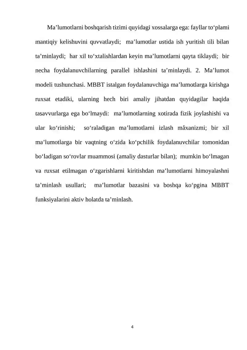 Ma’lumotlar bazasi boshqarish tizimi 4