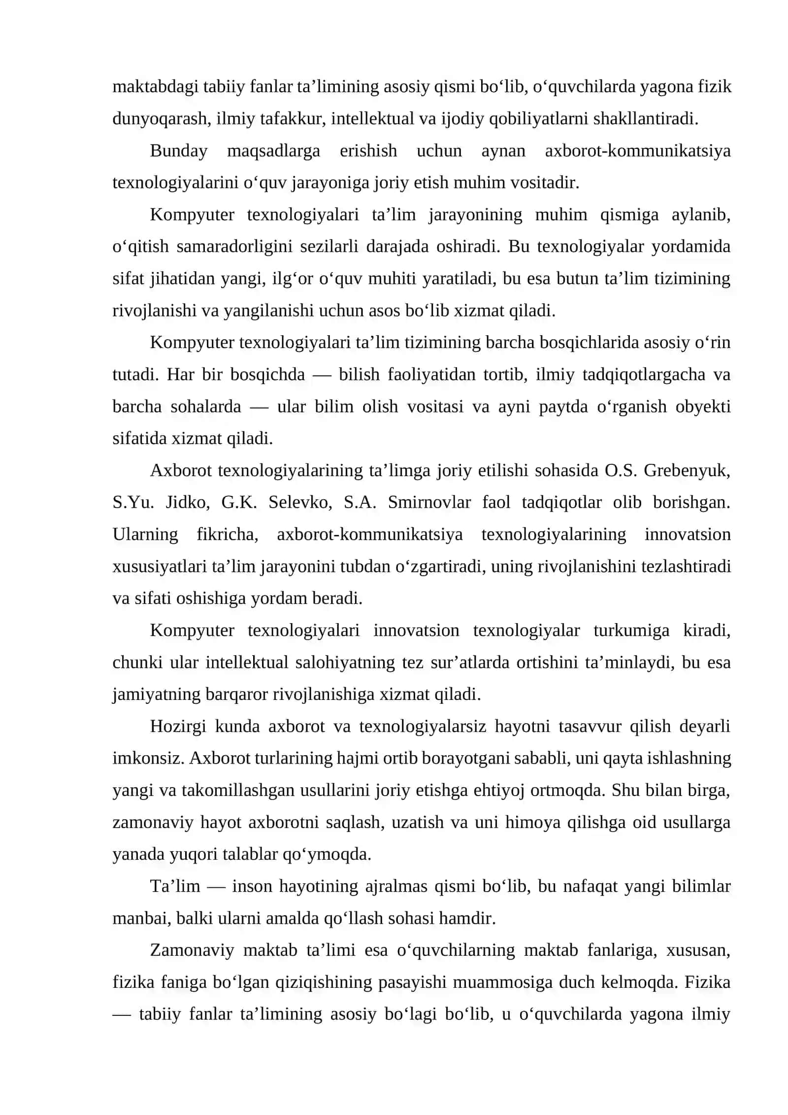 Fizika ta’limiga axborot texnologiyalarni joriy qilish mavzusida tayyor kurs ishi. 4