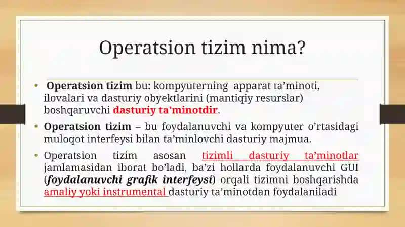 Operatsion tizimlar faninig mazmuni va mohiyati. Operatsion tizim tushunchasi.Kompyuter tizimlarining sinflanishi. 4