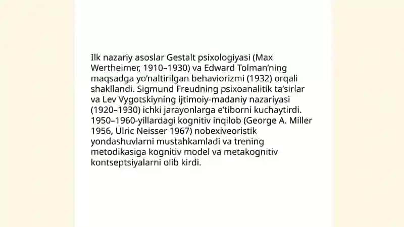 Psixologik treningda nobexiveoristik anʼanalarning rivojlanish tarixi 4