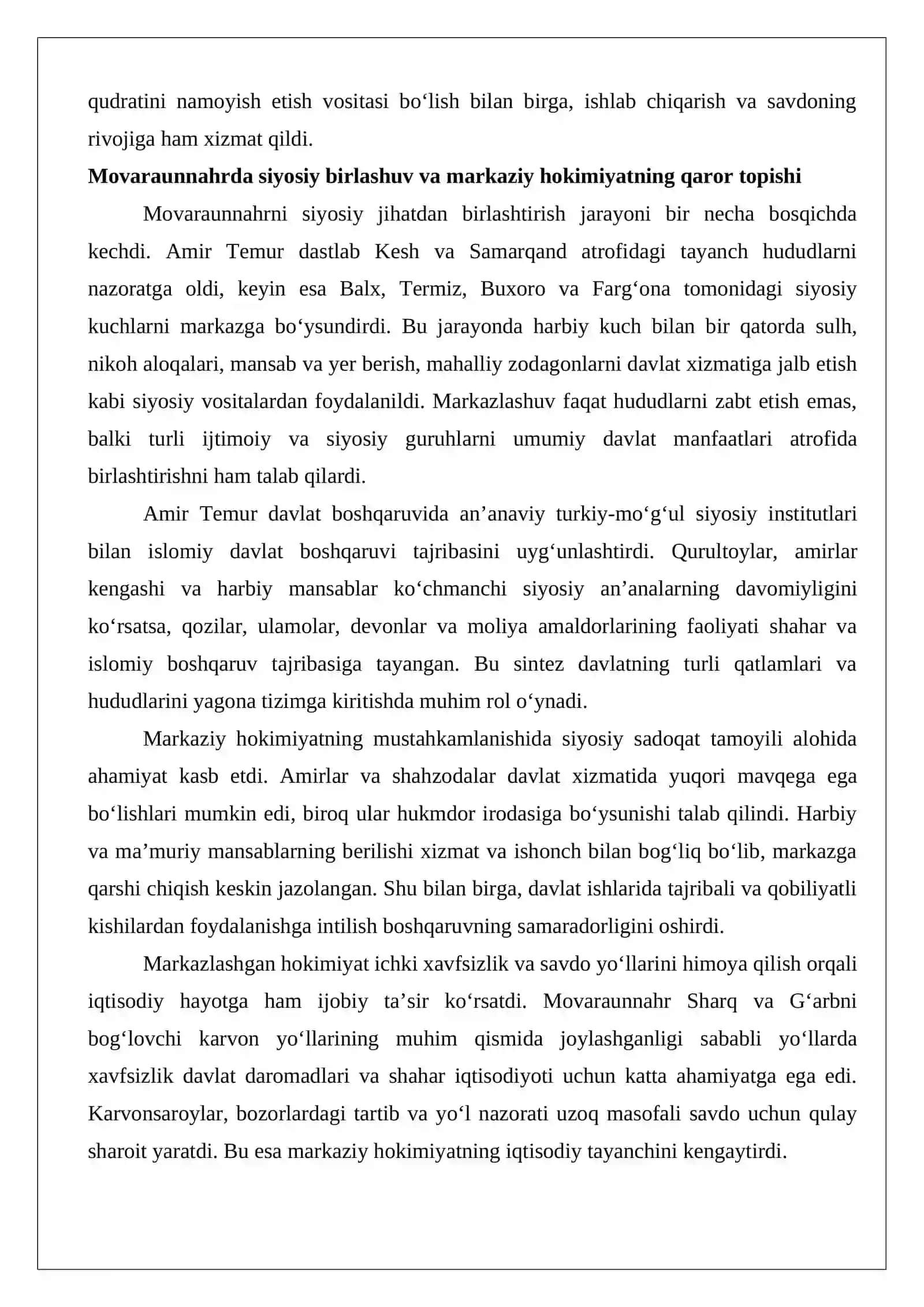 Amir Temur va temuriylar davrida Movaraunnahr va Xurosonda davlatchilik rivoji 4