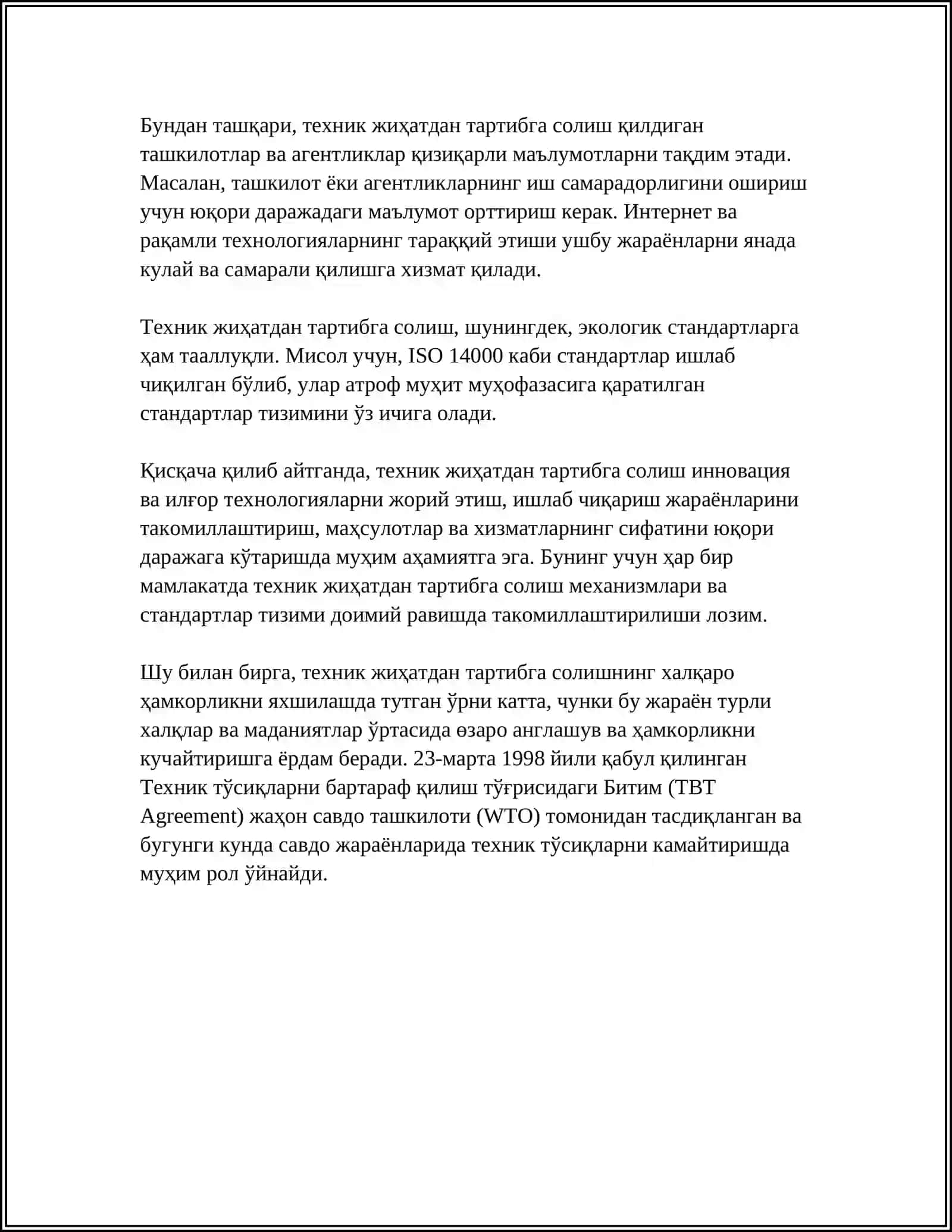 MUSTAQIL ISH Mavzu: TEXNIK JIHATDAN TARTIBGA SOLISH DAVLAT TIZIMI ASOSLARI 4