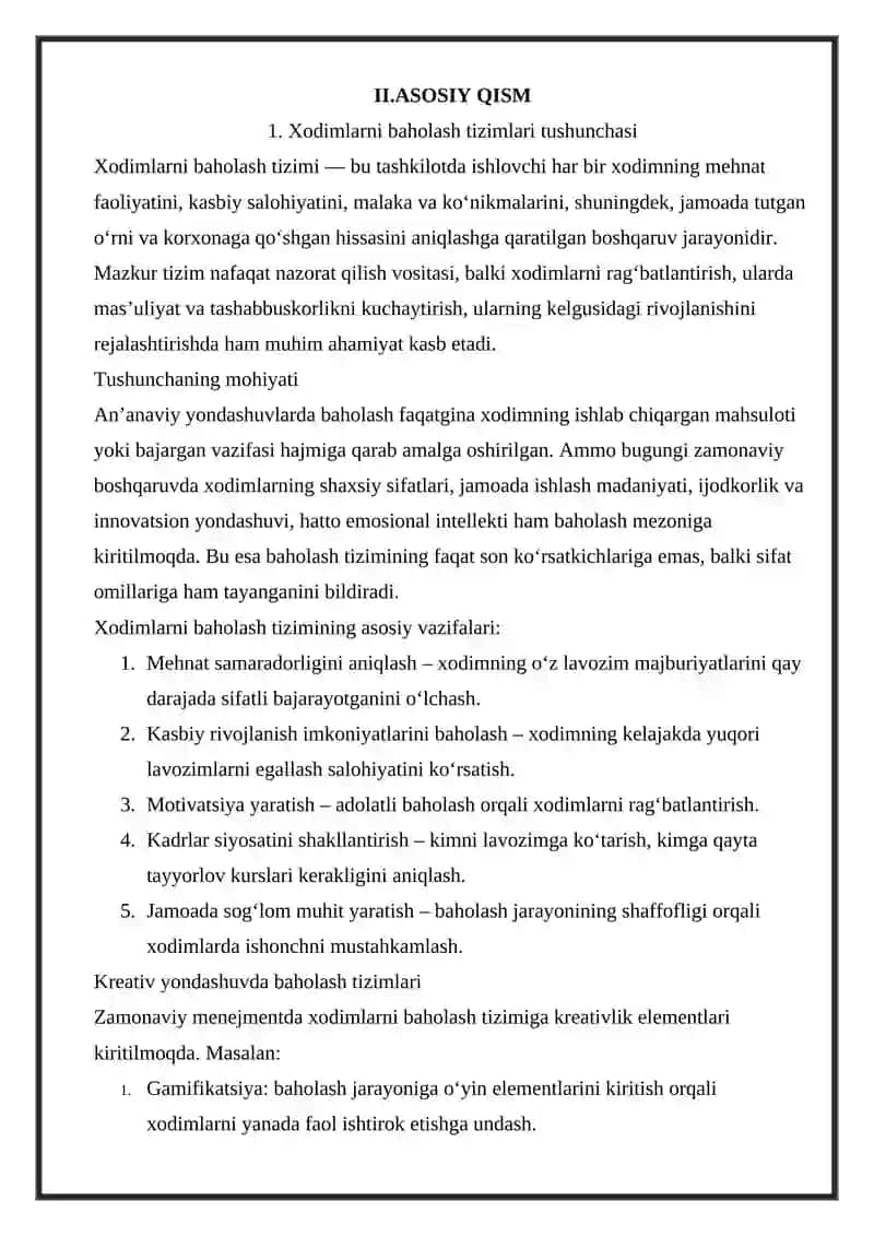 XODIMLARNI BAXOLASH TIZIMLARI VA METODLARINI O'RGANISH HAMDA MAVZUGA DOIR 3 TA MUOMMOLI VAZIYAT (KEYS) TAYYORLASH 4