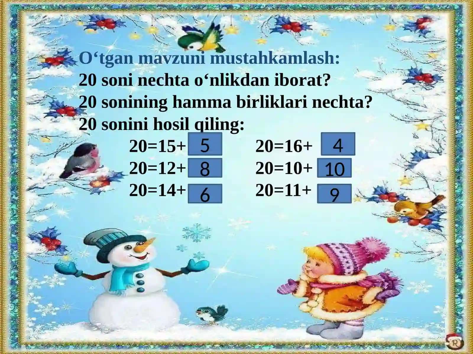 1-sinf matematika fanidan dars taqdimoti 4
