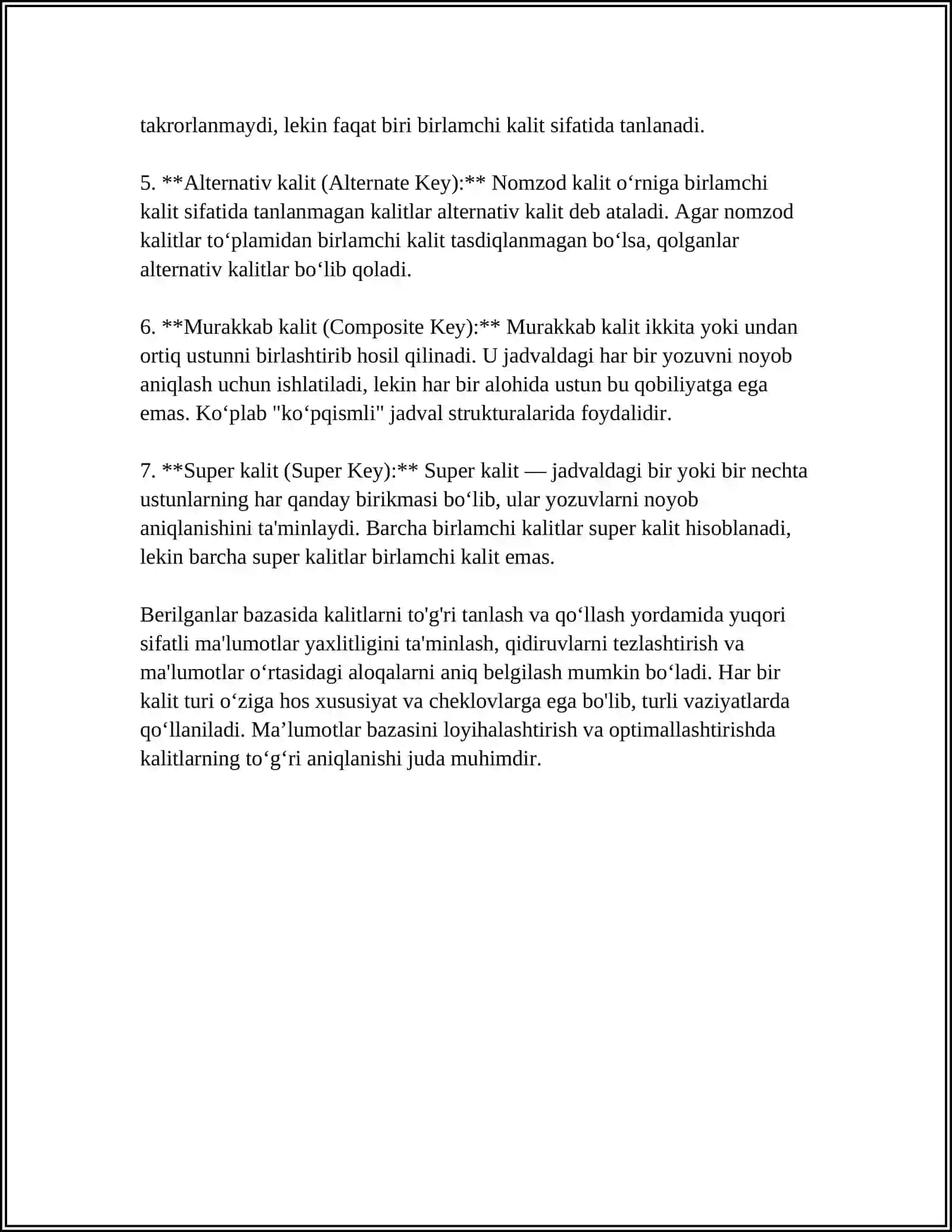BERILGANLAR BAZASIDAN KALITLAR 4