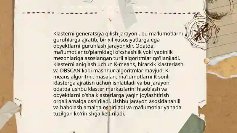 Klasterlarni generatsiya qilish uchun evrestik algoritmlardan foydalanish 4