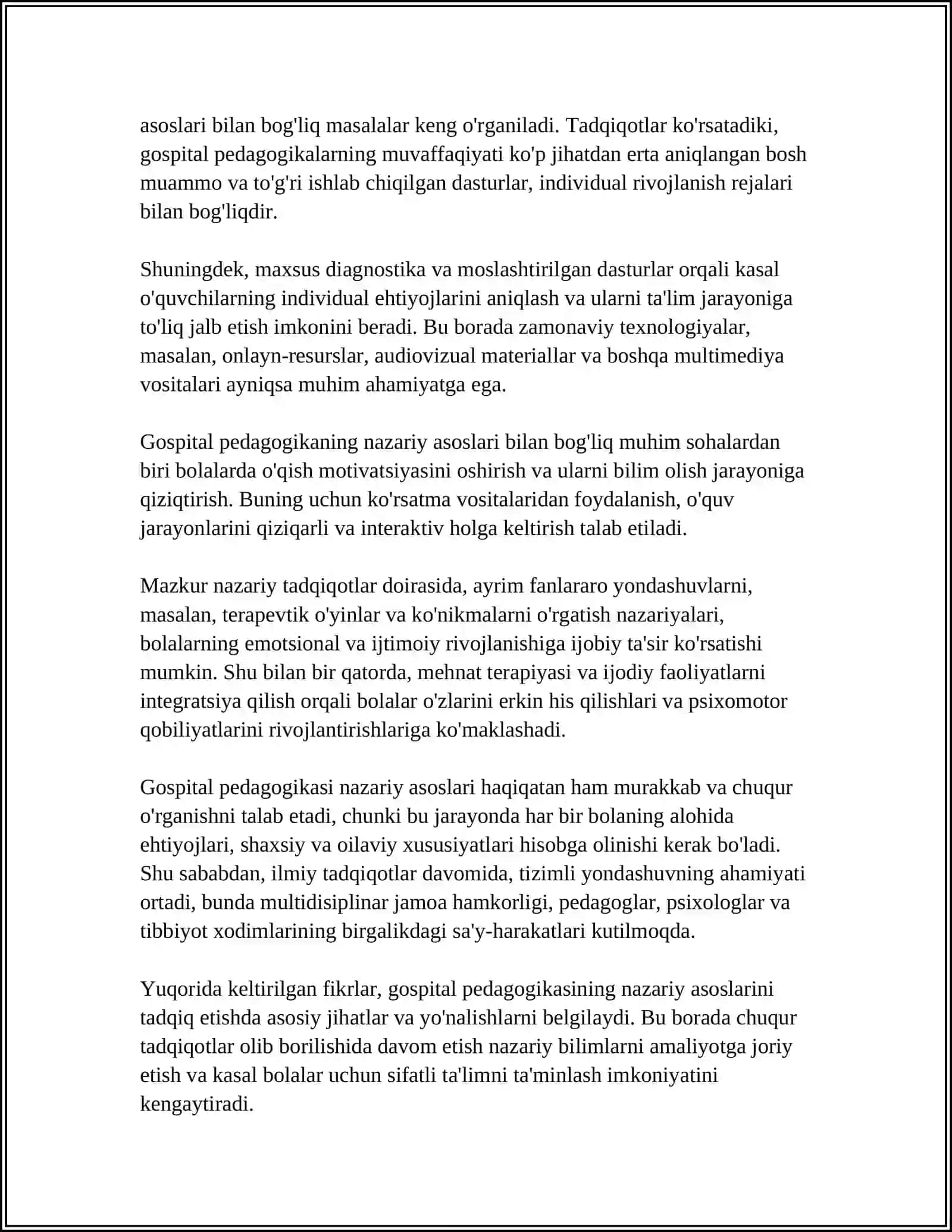 Turli yo'nalishlarda gospital pedagogikasi nazariy asoslarini tadqiq etish 4