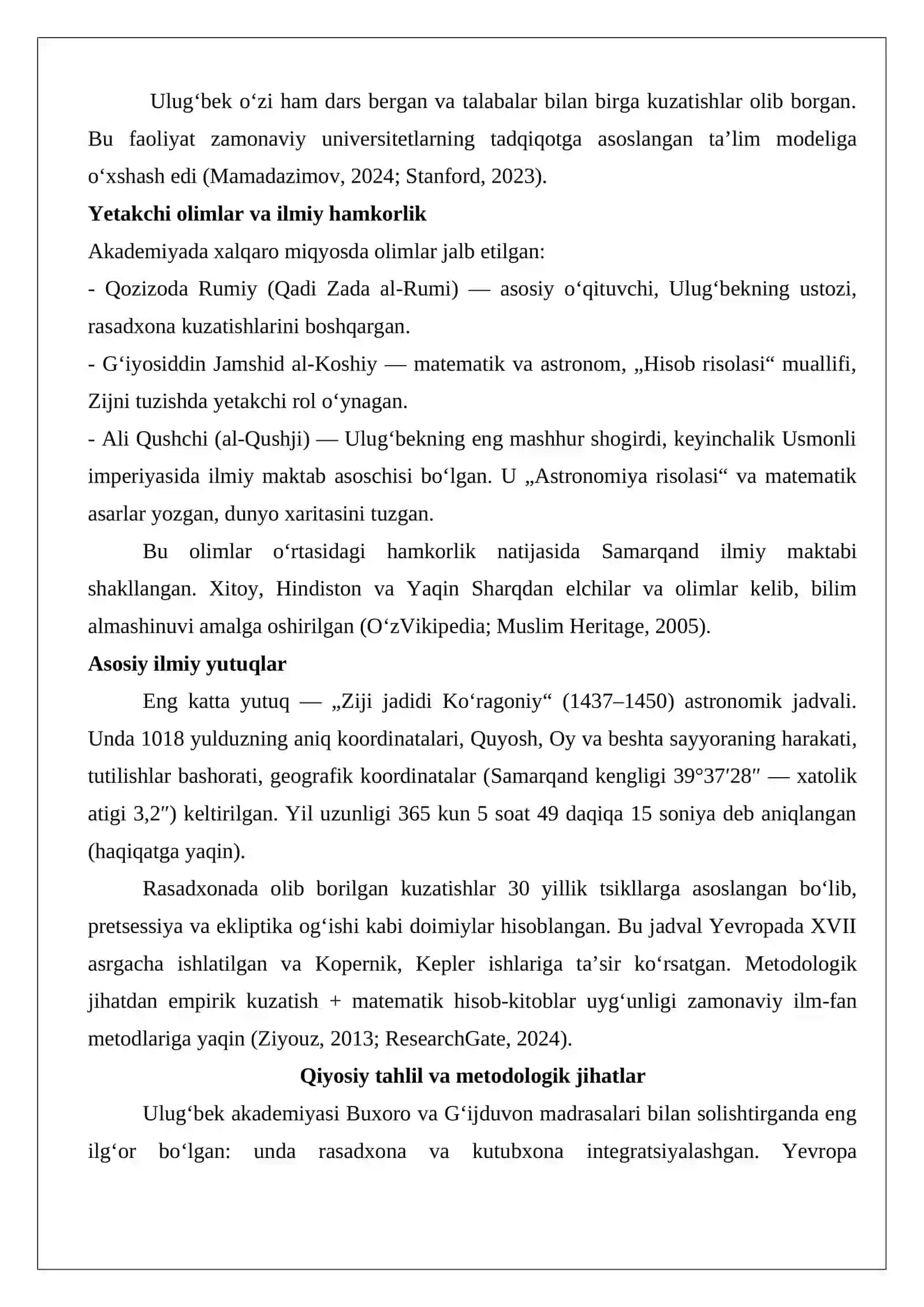 Ulugʻbek akademiyasi va uning faoliyati maqola loyihasi 4