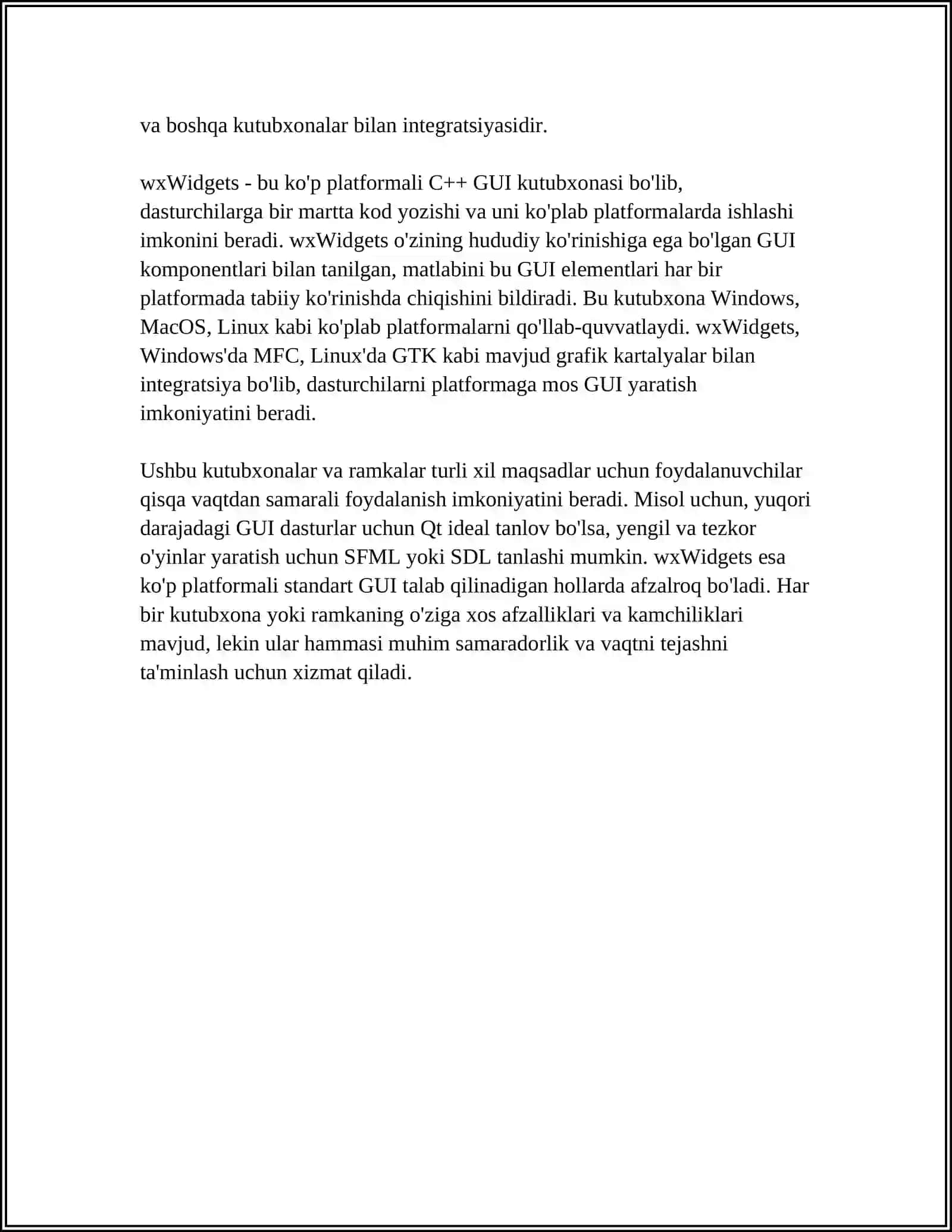 C++GRAFIK MUHITIDA GRAFIK FIGURALARINI YARATISH. INTEGRALLASHGAN DASTURLASH MUHITLAR TARKIBI VA KOMPONENTLARINI TAHLIL QILISH 4